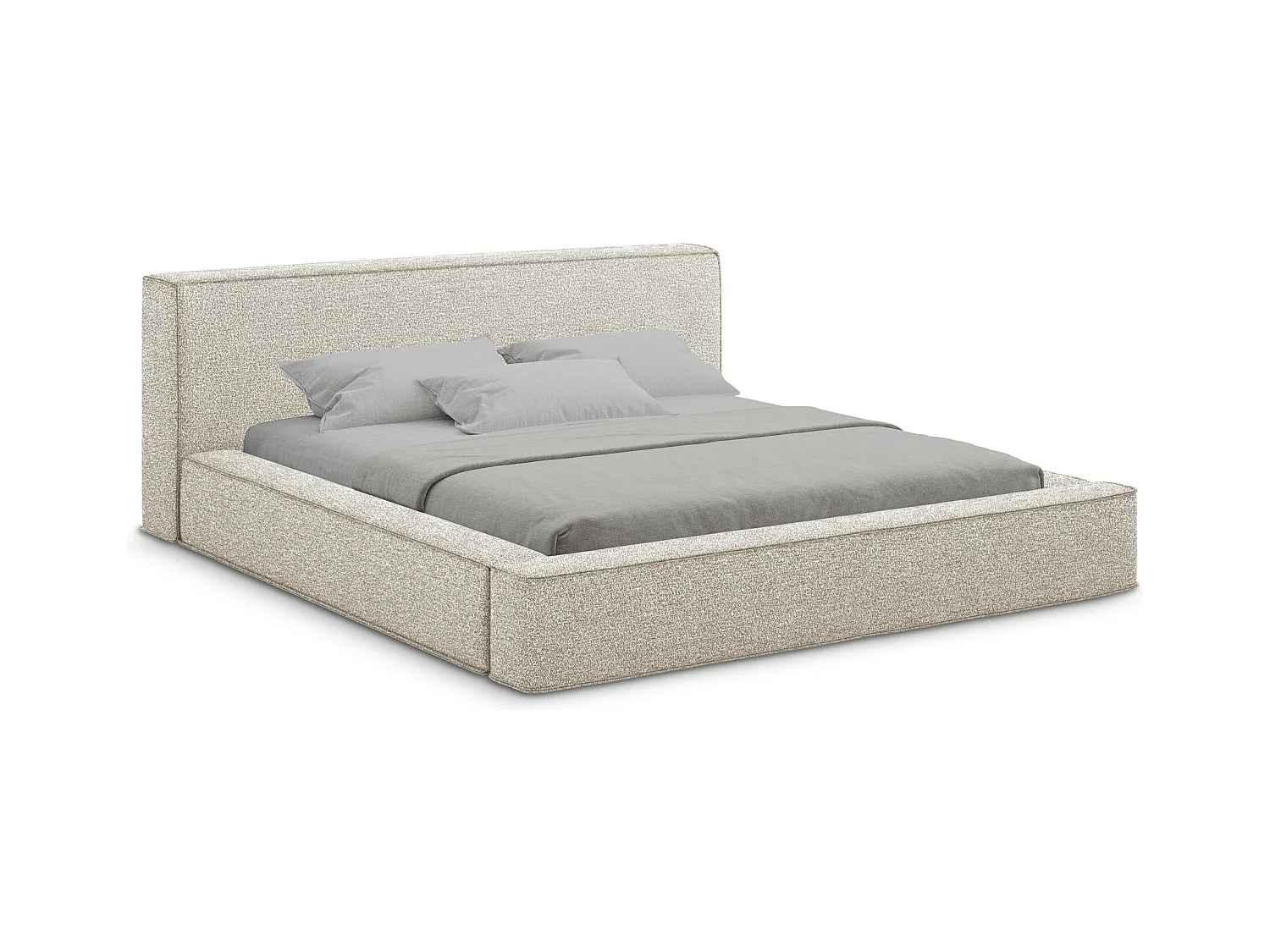 Lit rembourré avec rangement 220 x 240 - en Bouclé - beige clair - NOHO