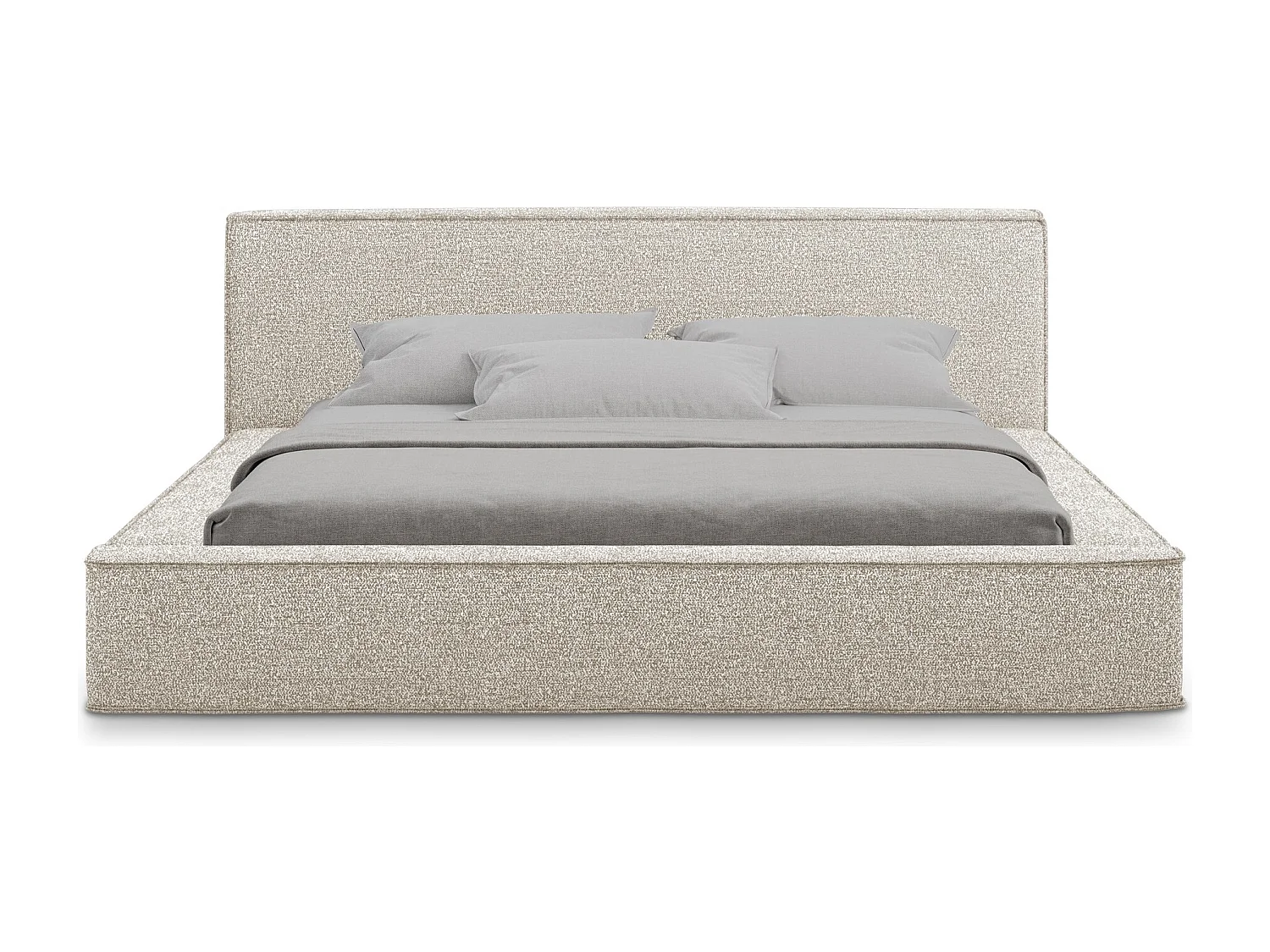 Lit rembourré avec rangement 220 x 240 - en Bouclé - beige clair - NOHO