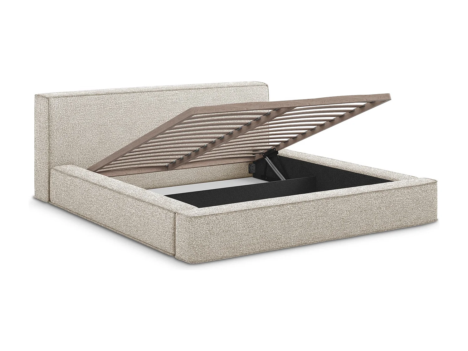 Lit rembourré avec rangement 220 x 240 - en Bouclé - beige clair - NOHO