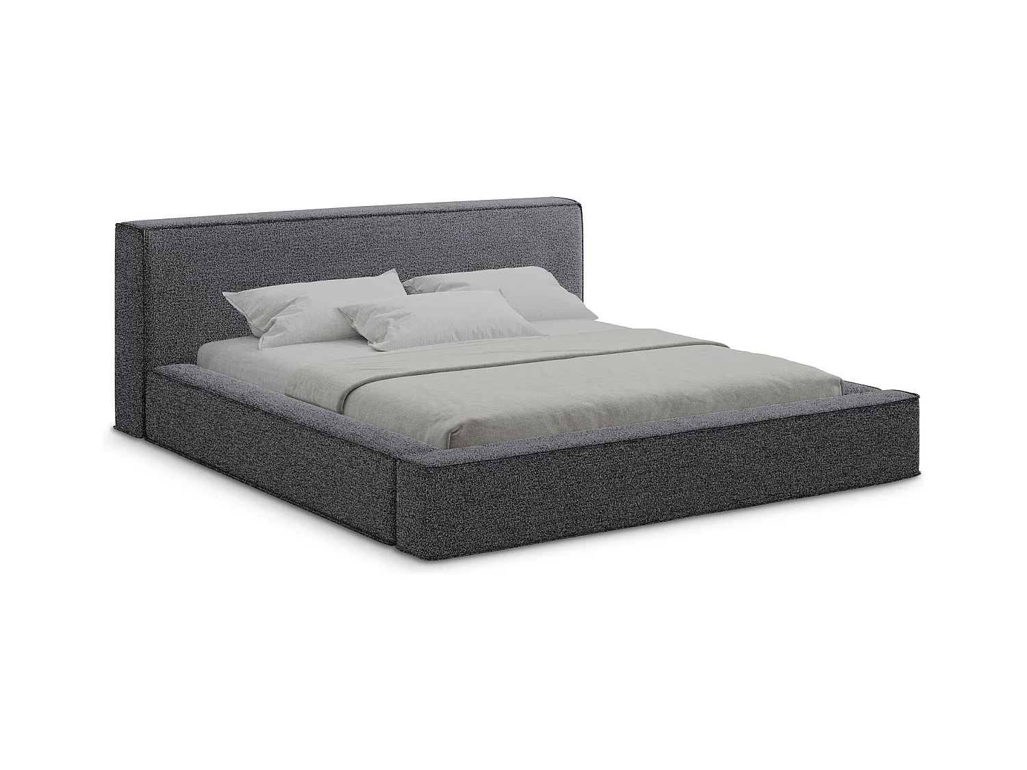 Lit rembourré avec rangement 200 x 240 - en Bouclé - anthracite - NOHO