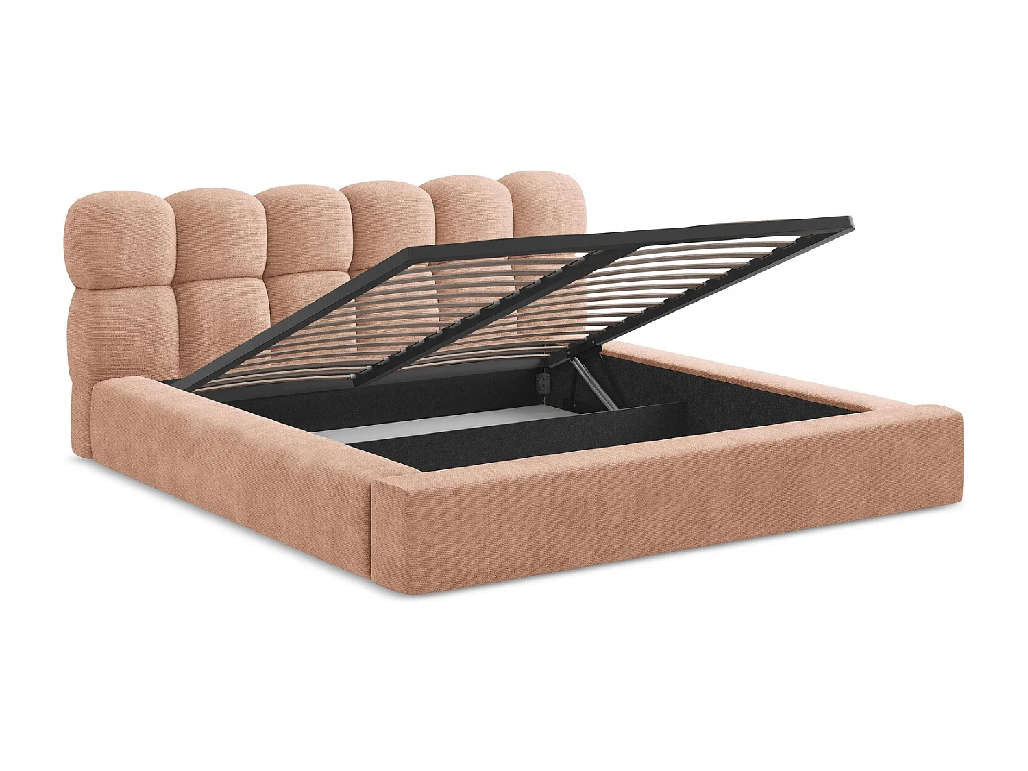 Lit rembourré avec rangement 220 x 240 - en Chenille - pêche - KAHU