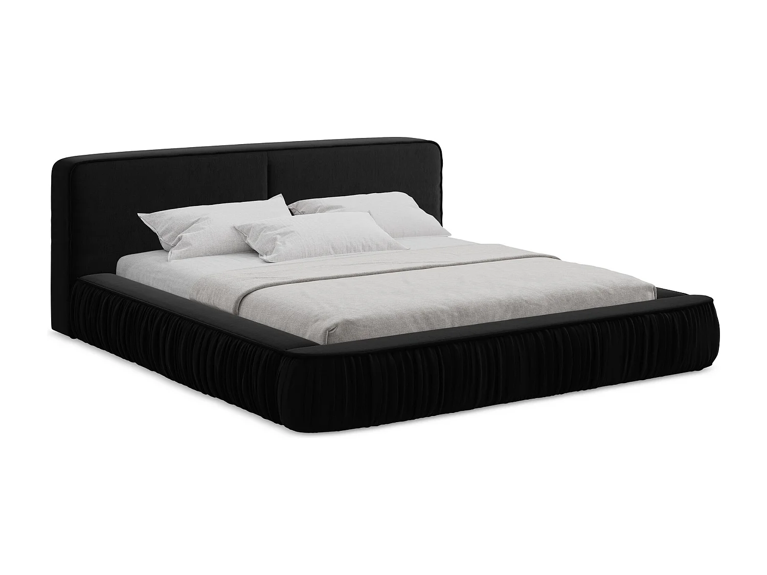 Polsterbed mit Stauraum - 198 x 238 - Samt - Schwarz - KEONI