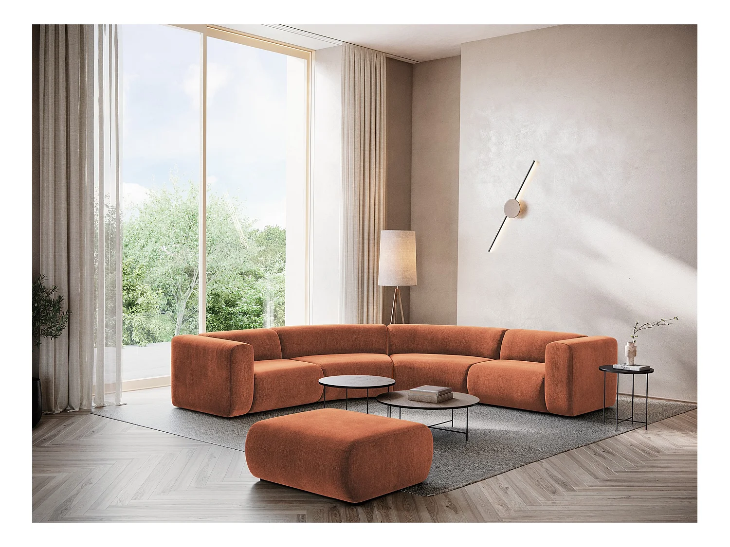 Poef van terracotta chenille stof - EKAHI