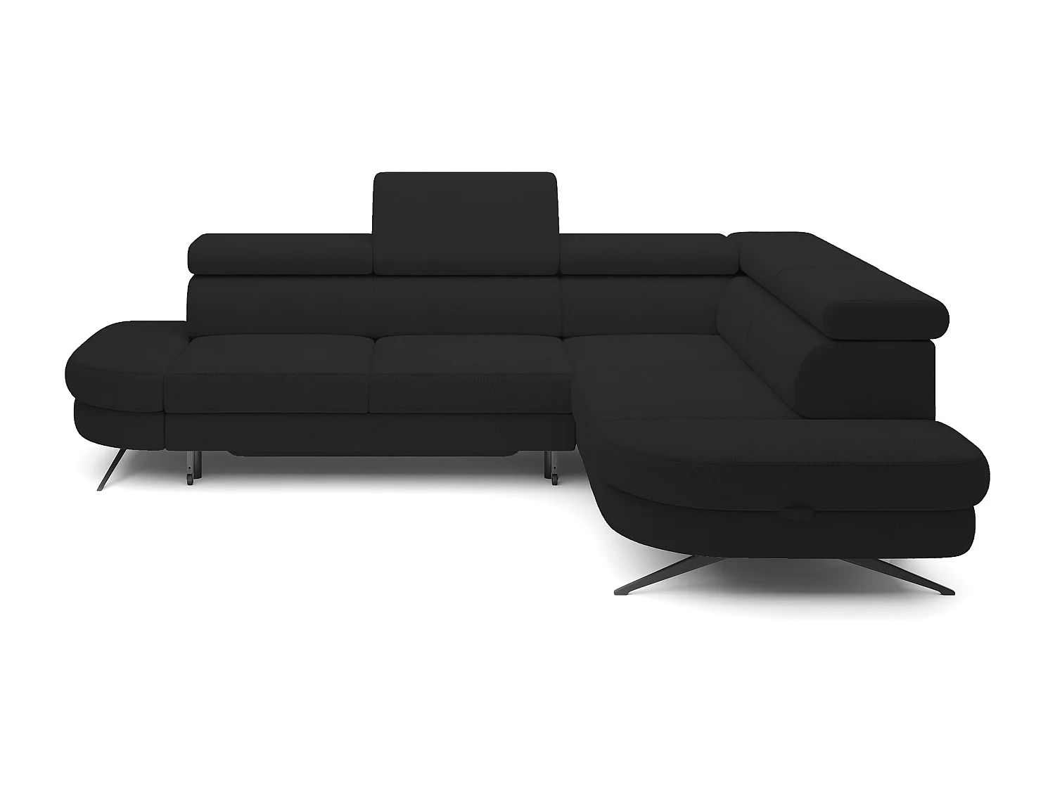 DomoHome canapé d'angle OTIS couchage tête réglable AURORA tissu droite 131x207cm 276x218x97cm noir