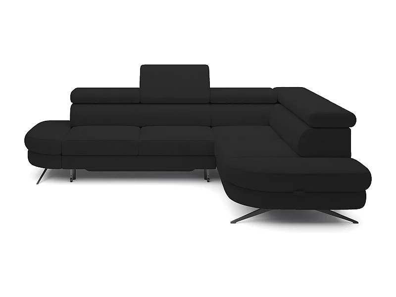 DomoHome canapé d'angle OTIS couchage tête réglable AURORA tissu droite 131x207cm 276x218x97cm noir