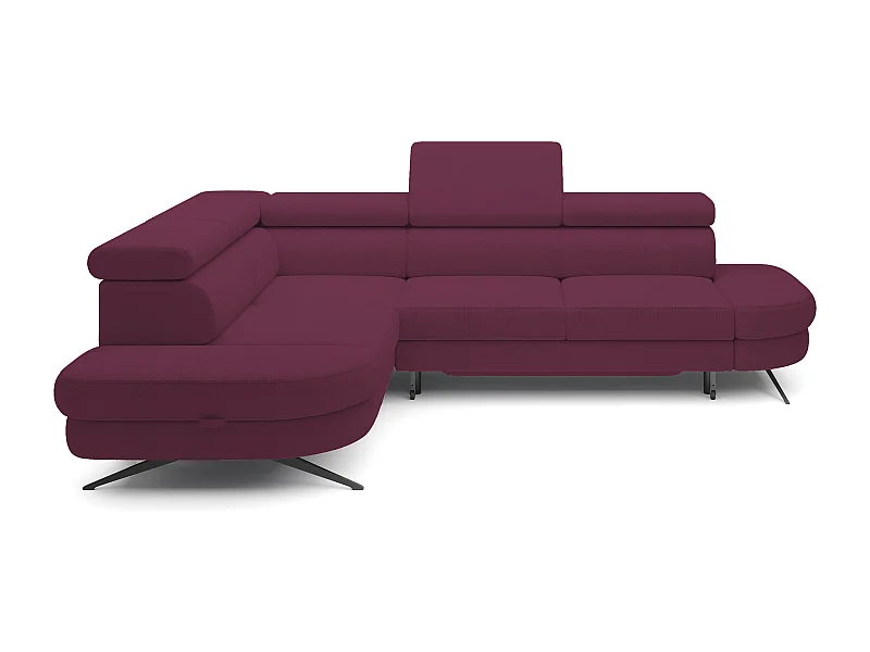 Ecksofa OTIS mit Schlaffunktion 131x207 cm, verstellbare Kopfstützen, AURORA links, 276x218x97 cm, Farbe Violett