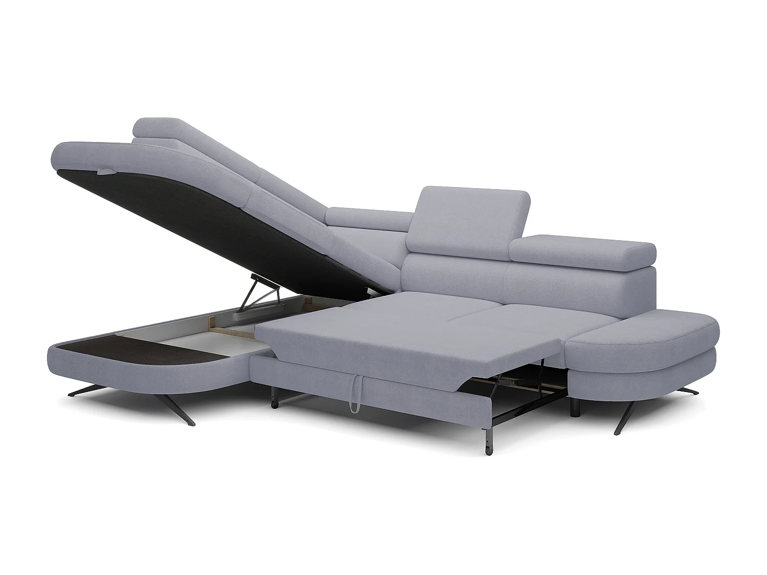 DomoHome canapé d'angle OTIS couchage tête réglable AURORA tissu gauche 131x207cm 276x218x97cm gris clair