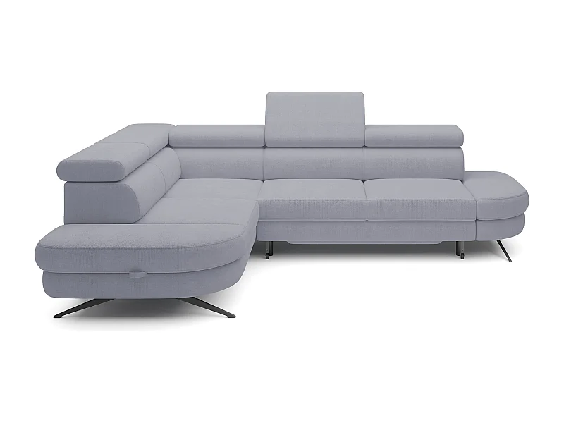 DomoHome canapé d'angle OTIS couchage tête réglable AURORA tissu gauche 131x207cm 276x218x97cm gris clair