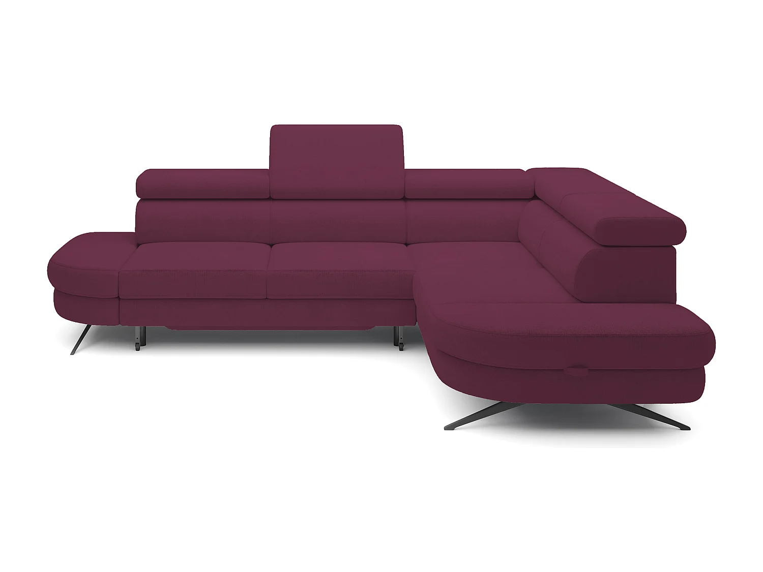 DomoHome canapé d'angle OTIS couchage tête réglable AURORA tissu droite 131x207cm 276x218x97cm violet