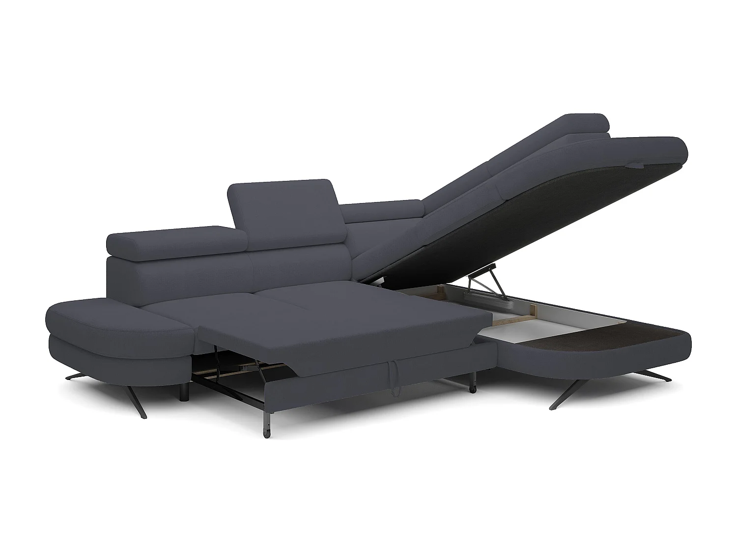 Hoekbank OTIS met slaapfunctie 131x207 cm, verstelbare hoofdsteunen, AURORA, rechteropstelling, 276x218x97 cm, donkergrijs