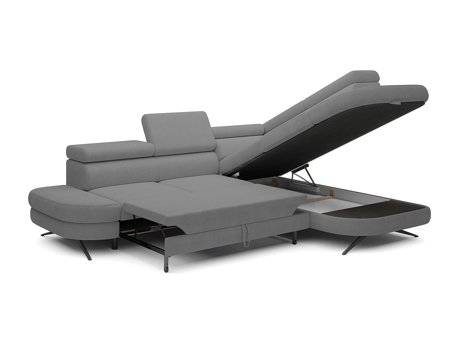 Hoekbank OTIS met slaapfunctie 131x207 cm, verstelbare hoofdsteunen, AURORA, rechteropstelling, 276x218x97 cm, grijs