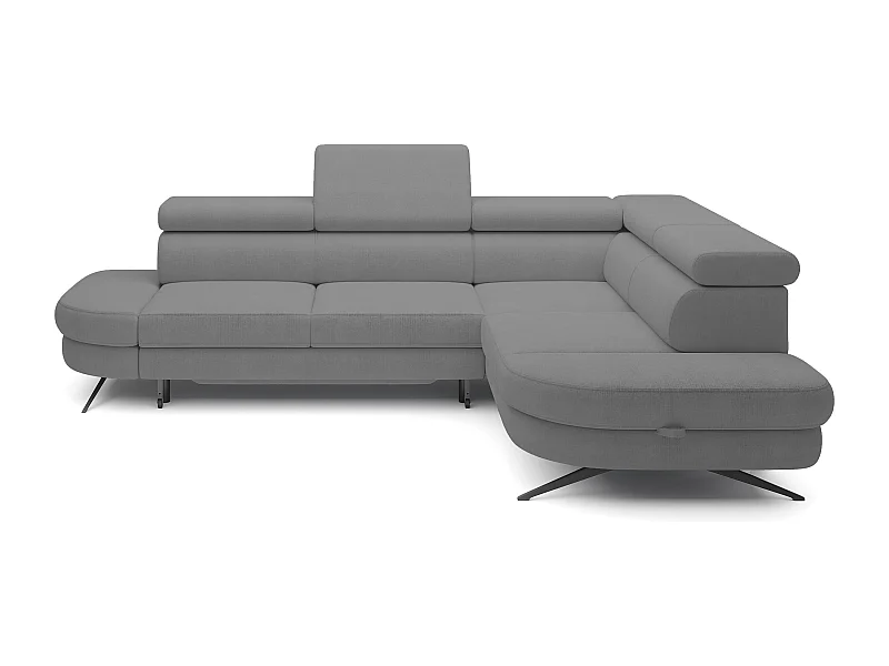 DomoHome canapé d'angle OTIS couchage tête réglable AURORA tissu droite 131x207cm 276x218x97cm gris
