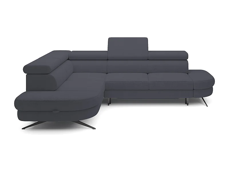 Ecksofa OTIS mit Schlaffunktion 131x207 cm, verstellbare Kopfstützen, AURORA links, 276x218x97 cm, Farbe Dunkelgrau