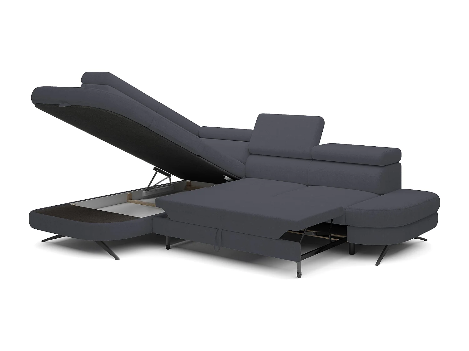 Ecksofa OTIS mit Schlaffunktion 131x207 cm, verstellbare Kopfstützen, AURORA links, 276x218x97 cm, Farbe Dunkelgrau