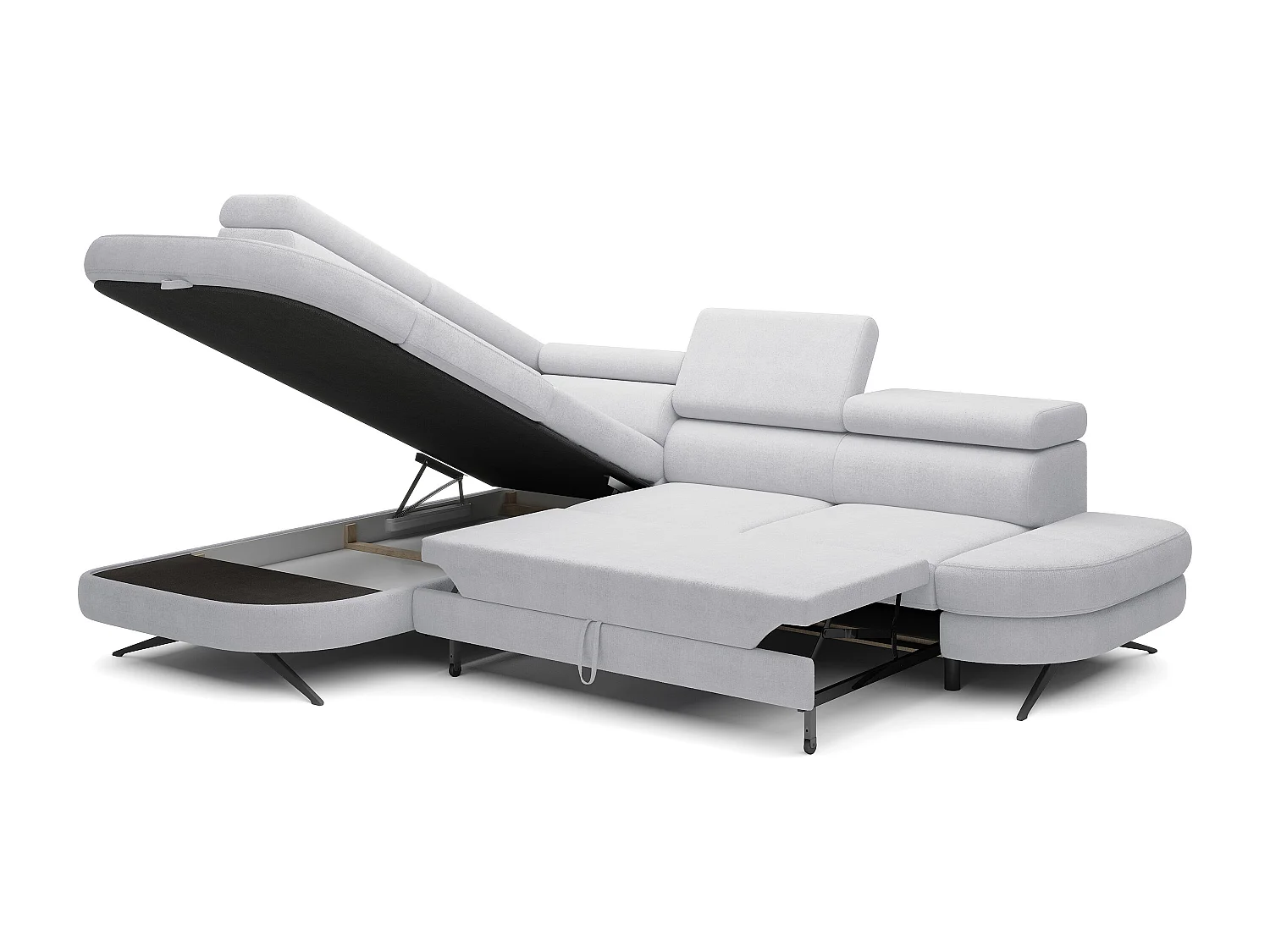 Hoekbank OTIS met slaapfunctie 131x207 cm, verstelbare hoofdsteunen, AURORA, linkeropstelling, 276x218x97 cm, lichtgrijs