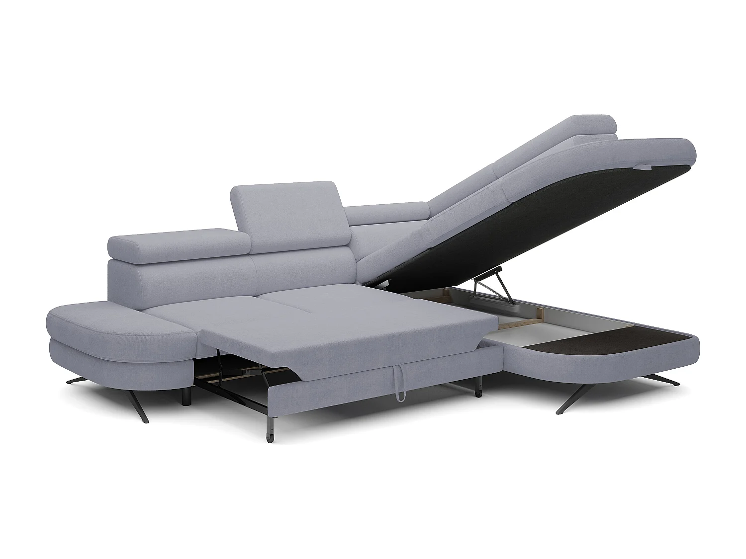 Hoekbank OTIS met slaapfunctie 131x207 cm, verstelbare hoofdsteunen, AURORA, rechteropstelling, 276x218x97 cm, lichtgrijs