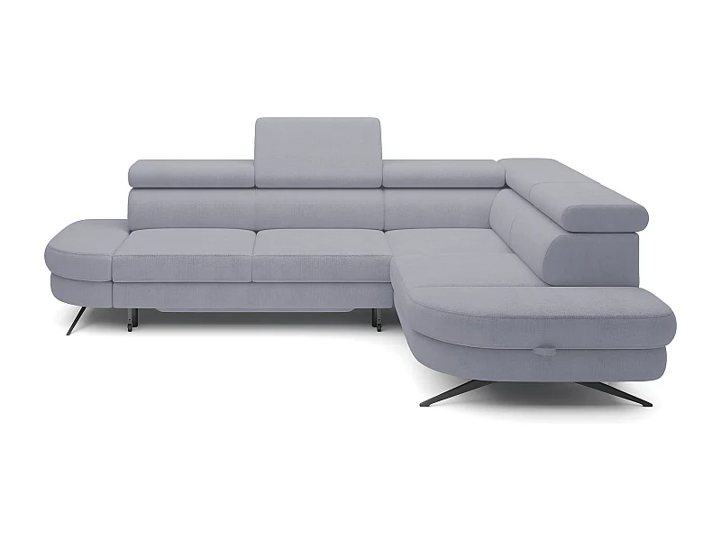 DomoHome canapé d'angle OTIS couchage tête réglable AURORA tissu droite 131x207cm 276x218x97cm gris clair
