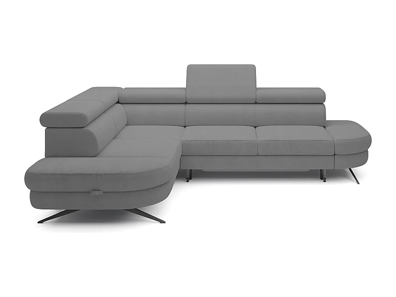 DomoHome canapé d'angle OTIS couchage tête réglable AURORA tissu gauche 131x207cm 276x218x97cm gris