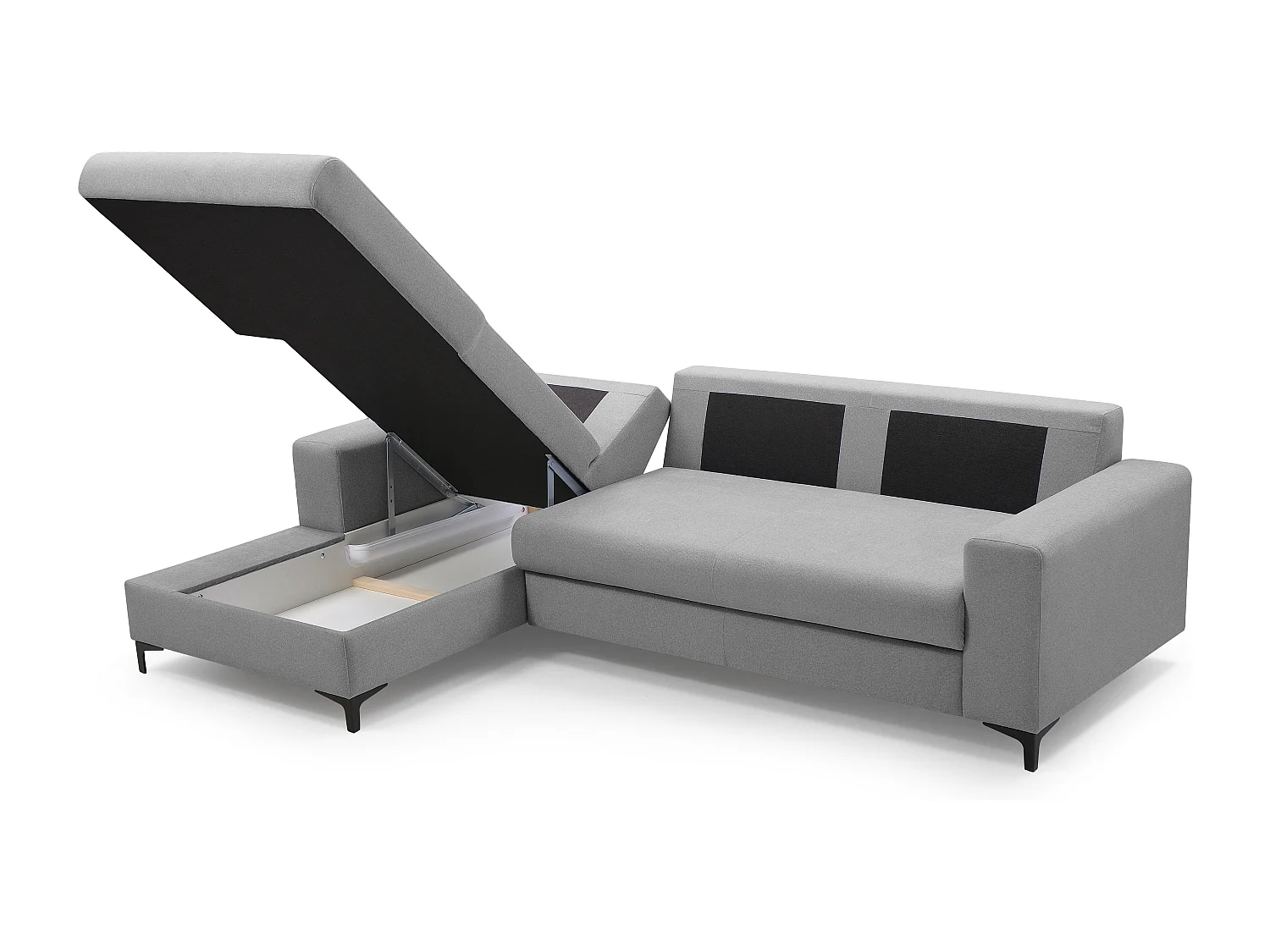 Ecksofa AVRA mit Schlaffunktion, Stauraum, linke Seite, 251x165x85 cm, Farbe: DUNKELGRAU