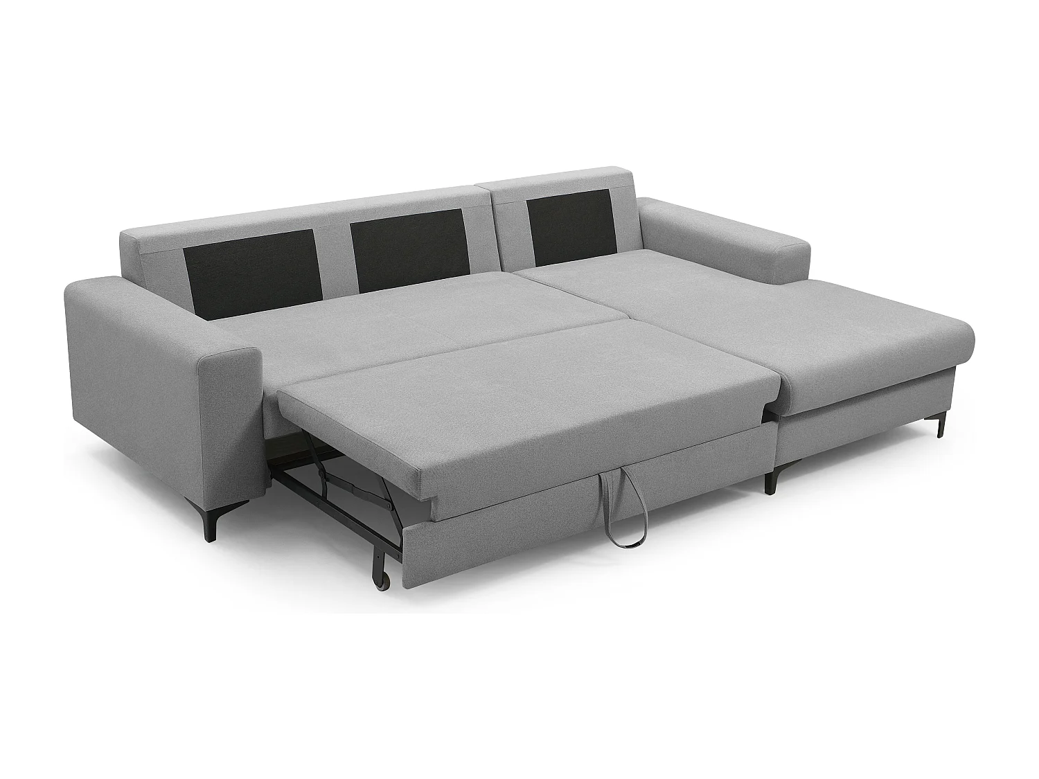 Hoekbank AVRA – Slaapfunctie, opbergruimte, rechterzijde, 251x165x85 cm, kleur: DONKERGRIJS