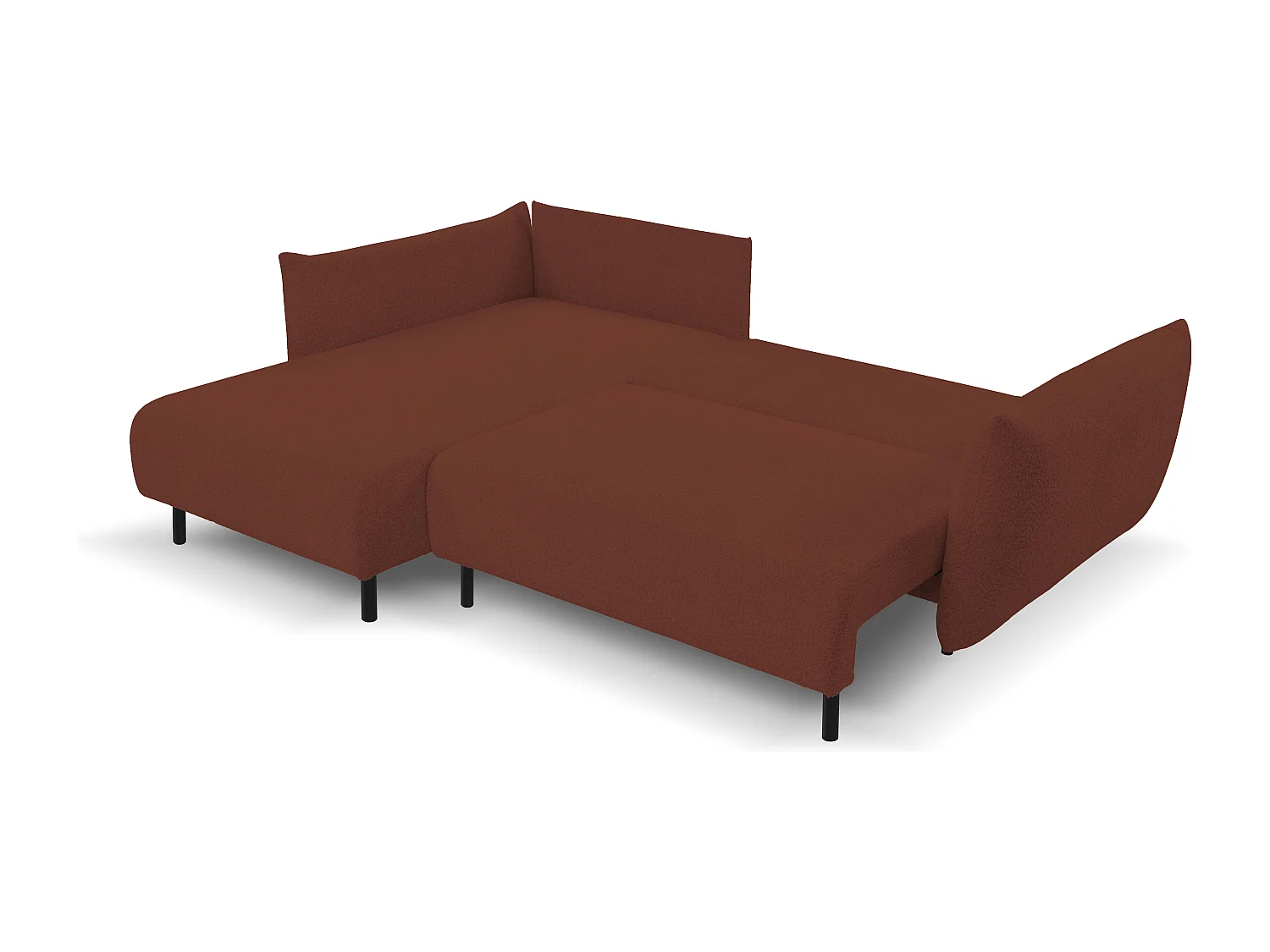 Canapé d'angle ADEL convertible avec coffre - Disposition L, pieds métalliques, configuration réglable, bordeaux 145x212cm, 257x90x171cm