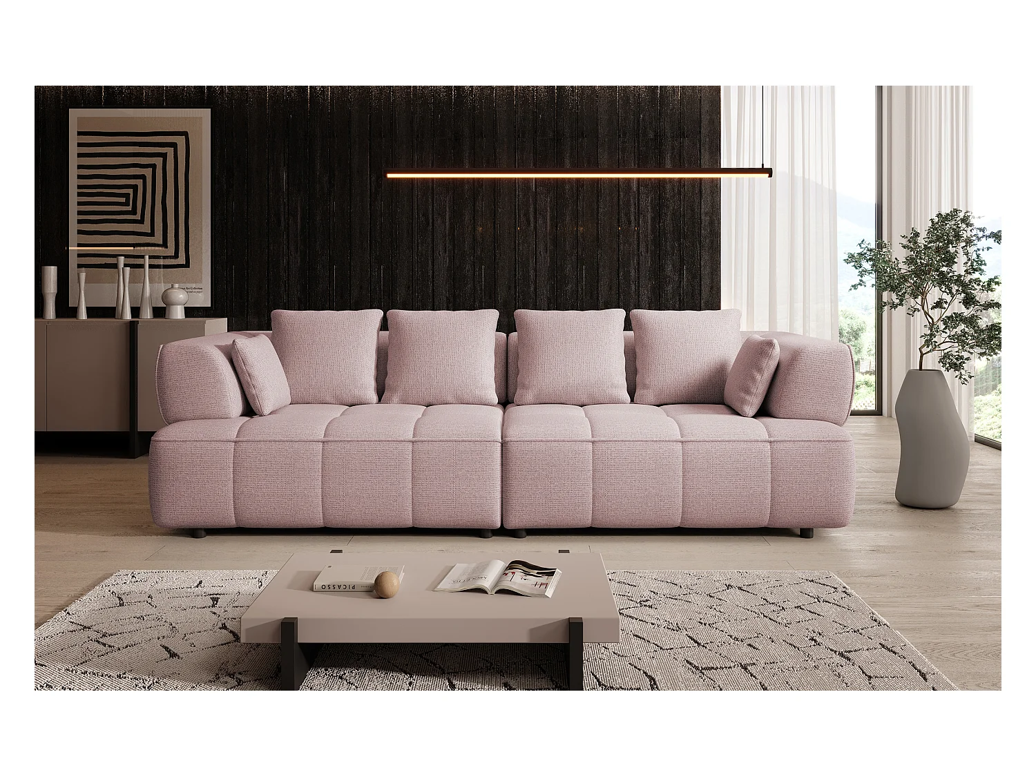 Canapé AULA BigSofa avec profondeur d'assise réglable, sans fonction couchage, dossier réglable, design moderne, rose poudré, 284x111x84/75 cm
