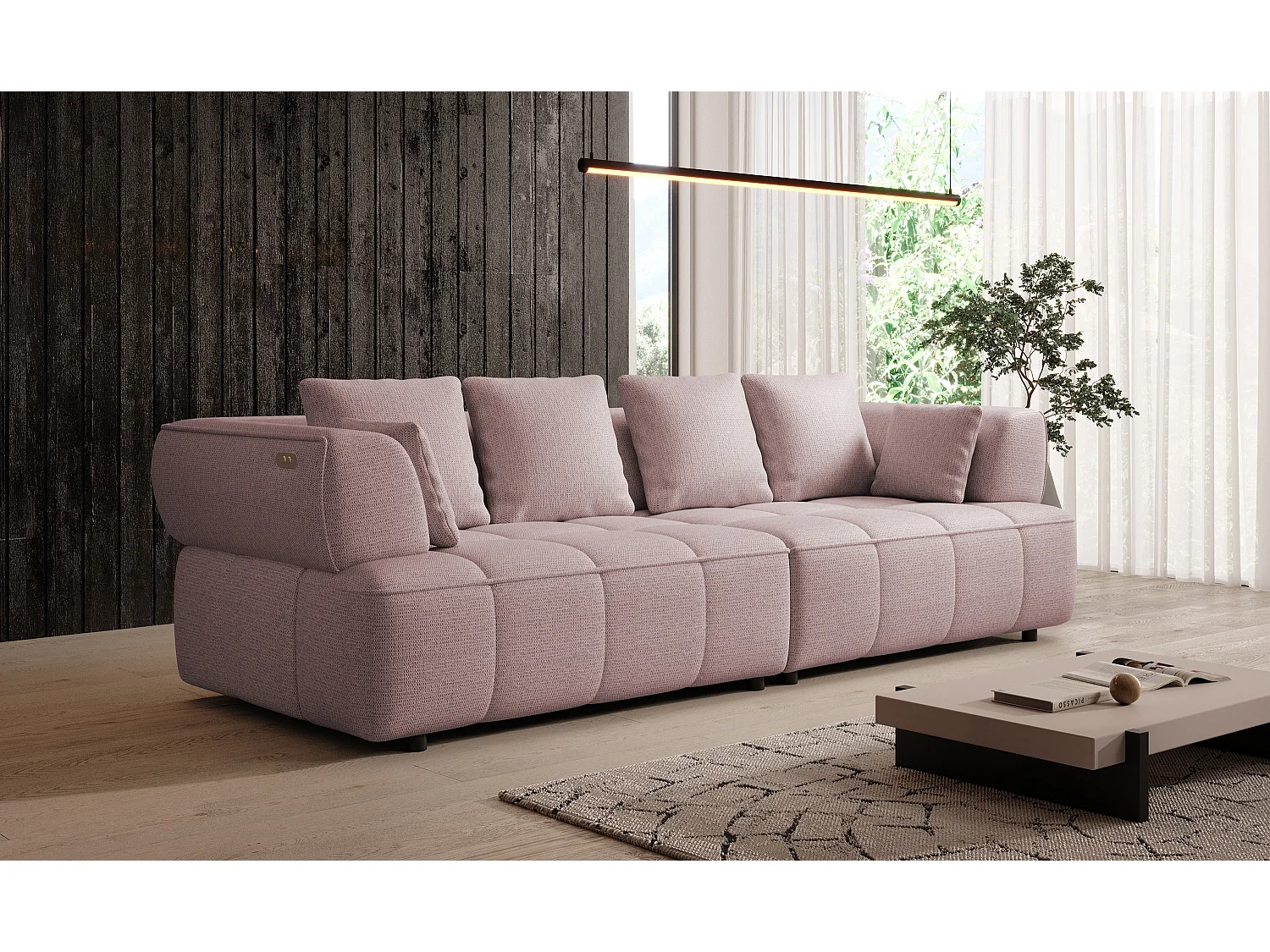 AULA BigSofa met verstelbare zitdiepte, zonder slaapfunctie, verstelbare rugleuning, modern design, poederroze, 284x111x84/75 cm