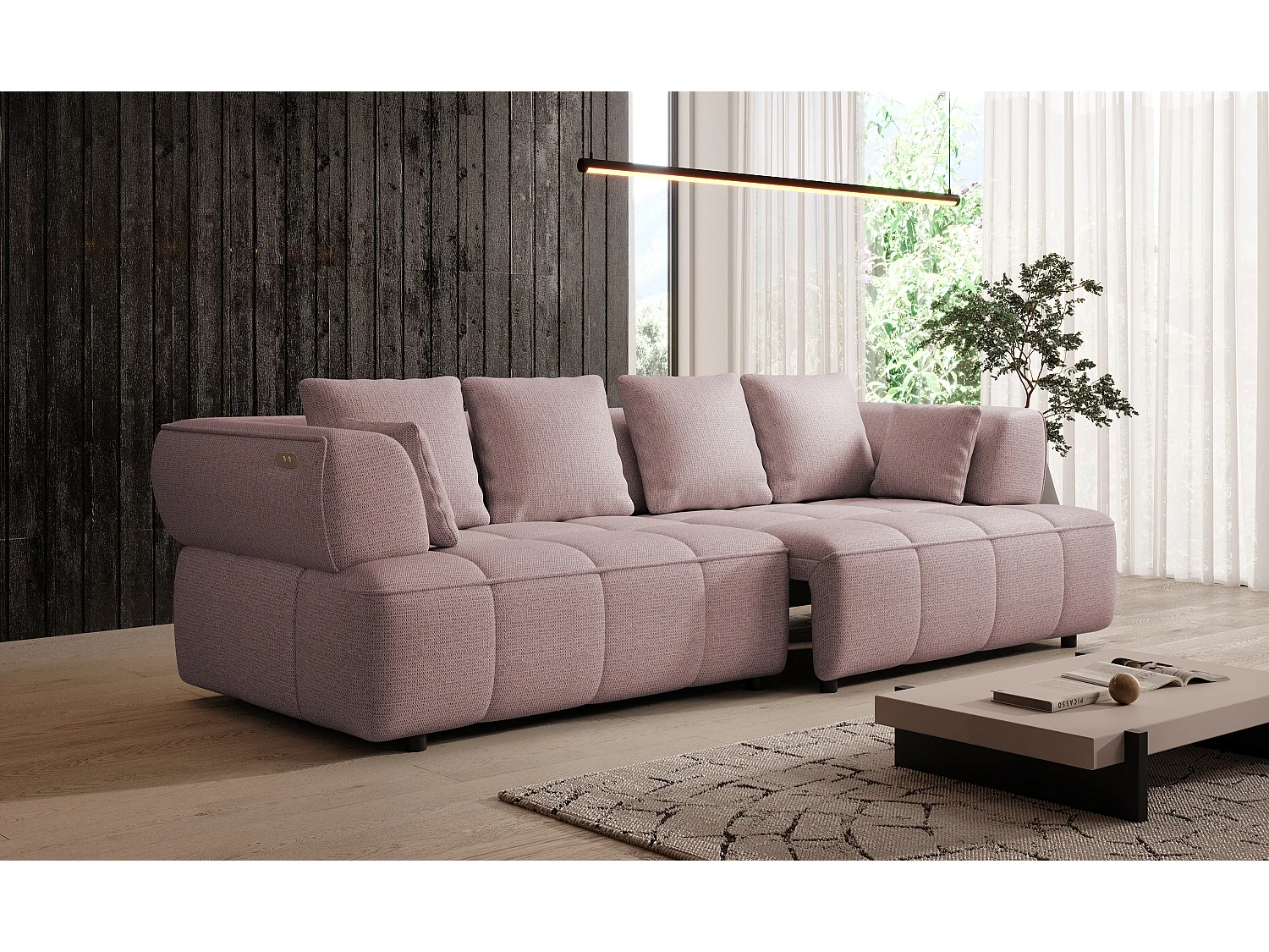 AULA BigSofa met verstelbare zitdiepte, zonder slaapfunctie, verstelbare rugleuning, modern design, poederroze, 284x111x84/75 cm