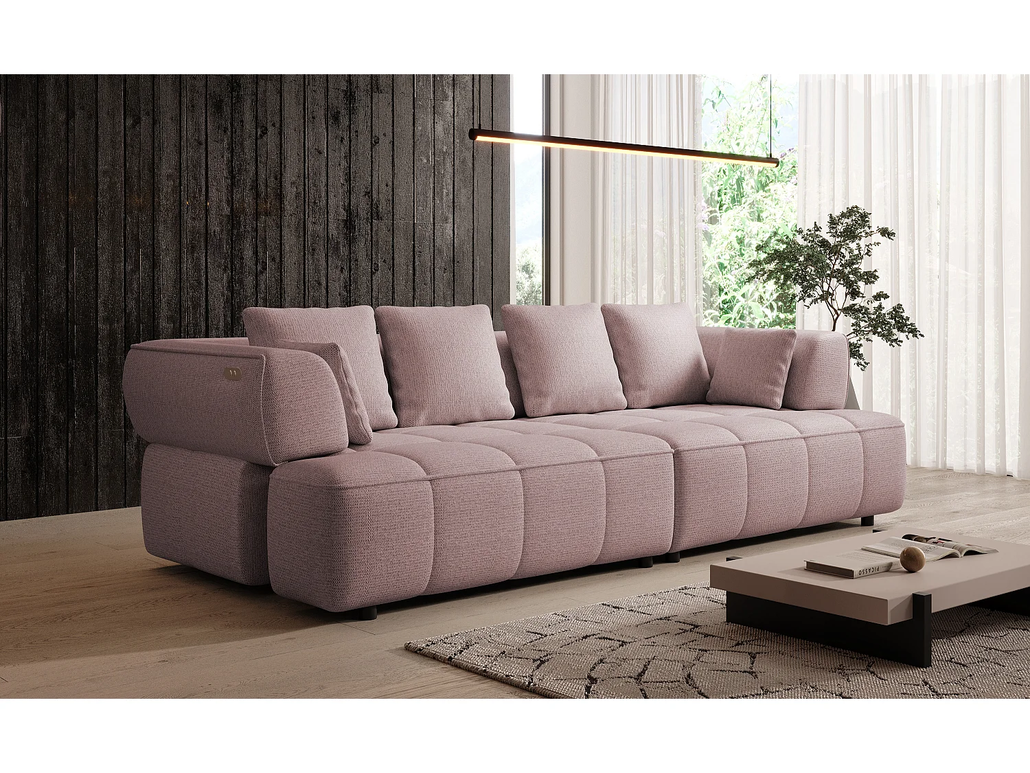 AULA BigSofa met verstelbare zitdiepte, zonder slaapfunctie, verstelbare rugleuning, modern design, poederroze, 284x111x84/75 cm