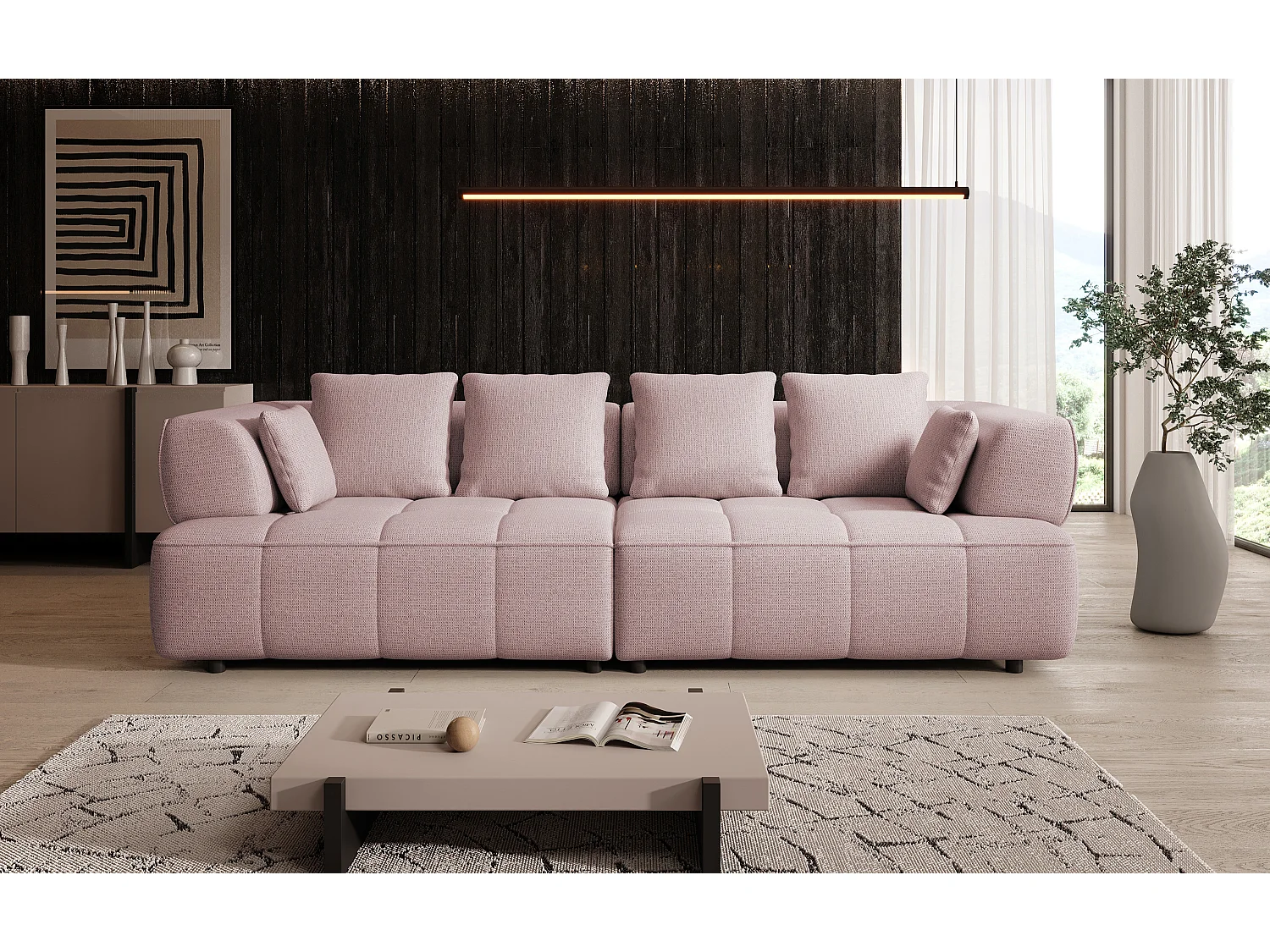 AULA BigSofa met verstelbare zitdiepte, zonder slaapfunctie, verstelbare rugleuning, modern design, poederroze, 284x111x84/75 cm