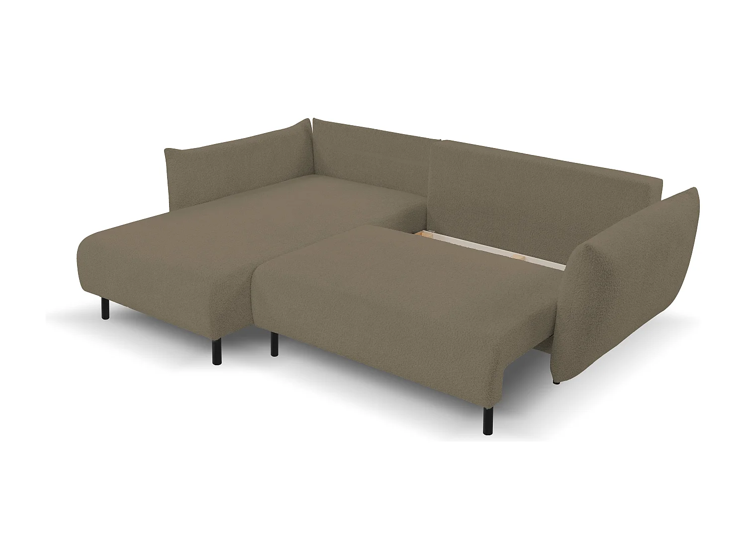 Hoekbank ADEL met slaapfunctie en opbergruimte – L-vorm, metalen poten, verstelbaar, 145x212 cm, 257x90x171 cm, GRIJS-BRUIN