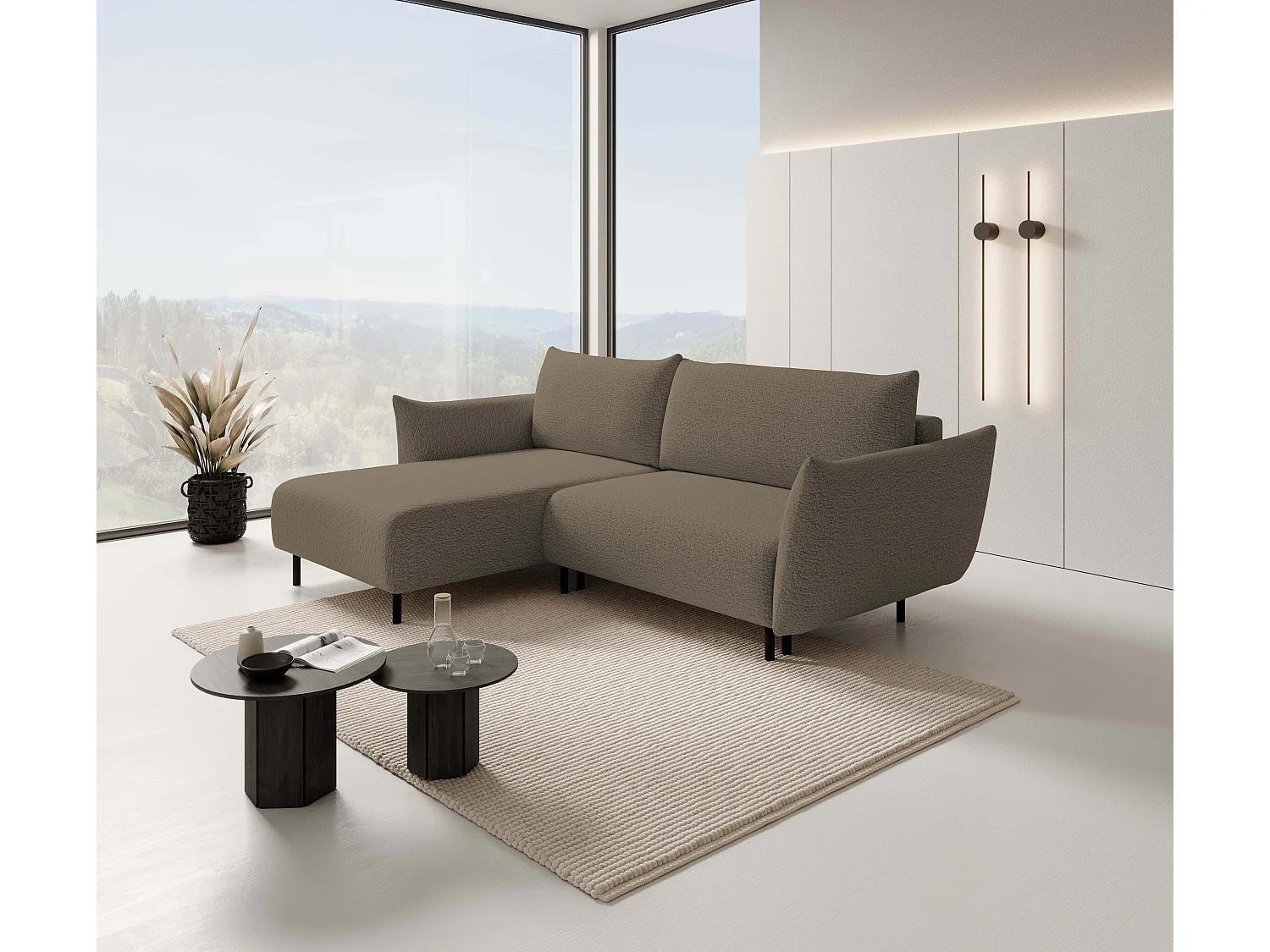 Hoekbank ADEL met slaapfunctie en opbergruimte – L-vorm, metalen poten, verstelbaar, 145x212 cm, 257x90x171 cm, GRIJS-BRUIN