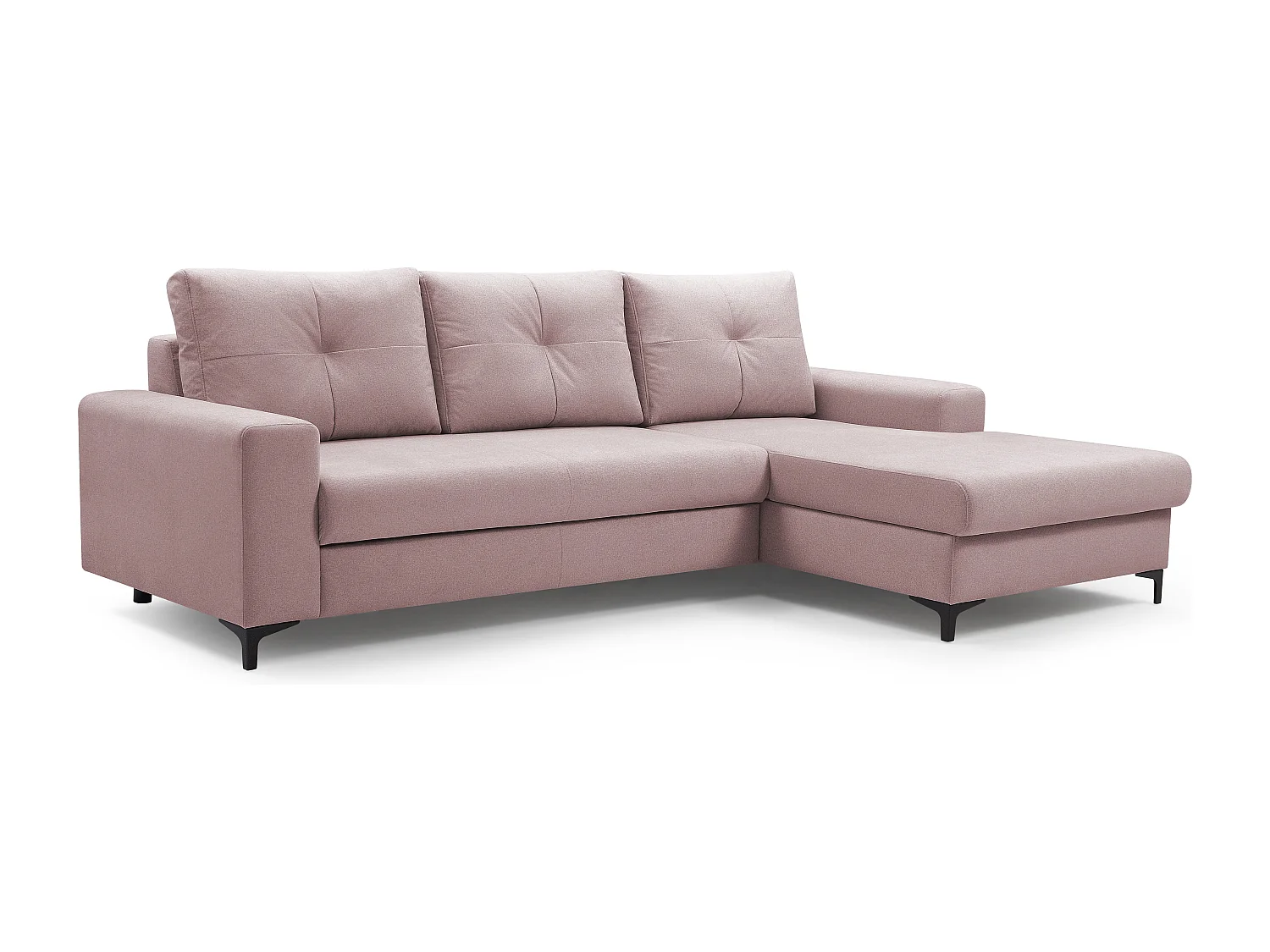 Narożnik AVRA, funkcja spania, pojemnik, prawa strona, 251x165x85 cm, kolor: PUDROWY RÓŻ