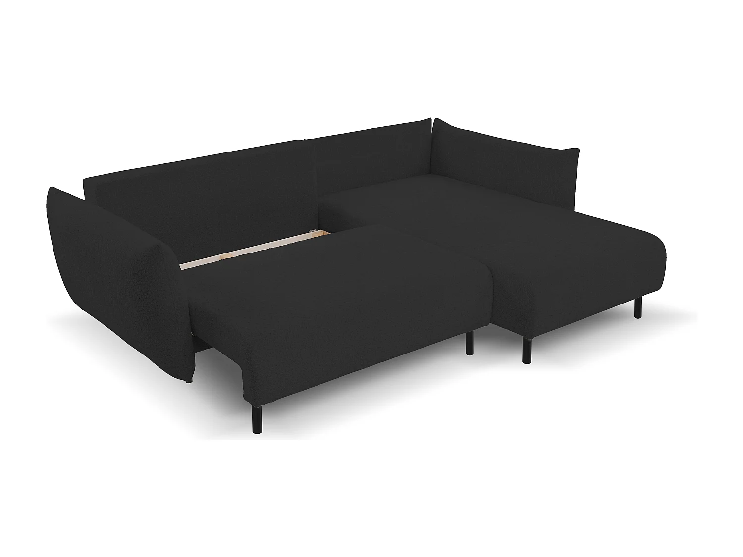Ecksofa ADEL mit Schlaffunktion und Bettkasten – L-Form, Metallfüße, verstellbar, 145x212cm, 257x90x171cm SCHWARZ RECHTS