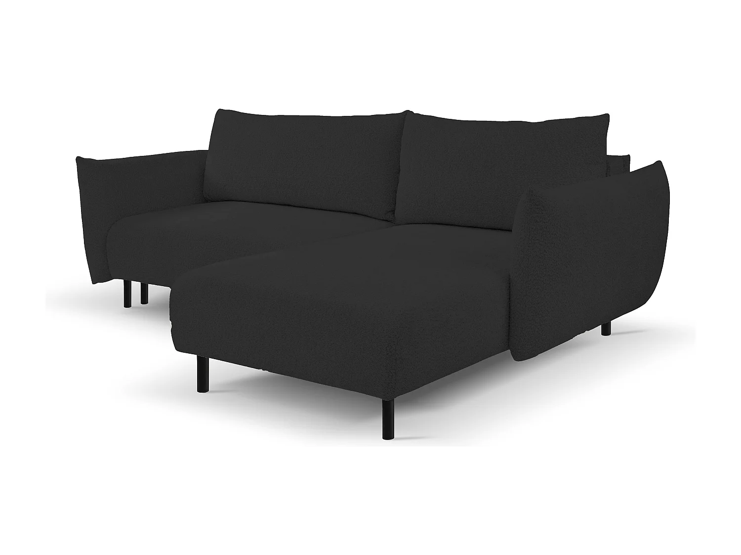 Ecksofa ADEL mit Schlaffunktion und Bettkasten – L-Form, Metallfüße, verstellbar, 145x212cm, 257x90x171cm SCHWARZ RECHTS