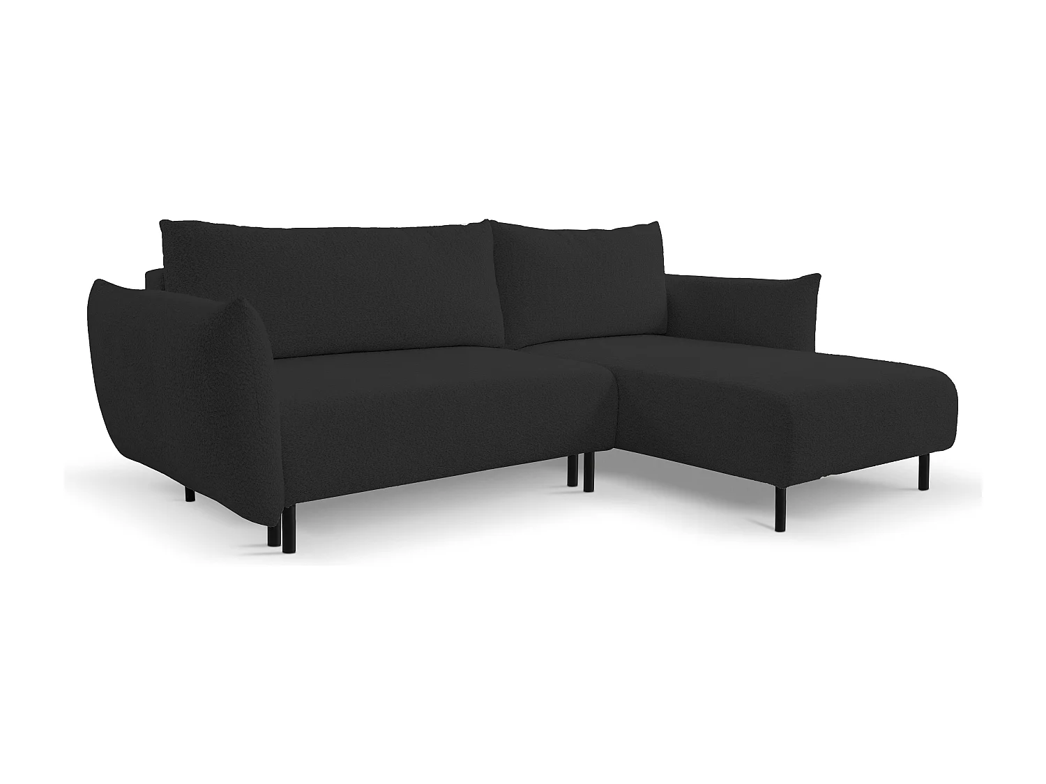 Hoekbank ADEL met slaapfunctie en opbergruimte – L-vorm, metalen poten, verstelbaar, 145x212 cm, 257x90x171 cm, ZWART RECHTS