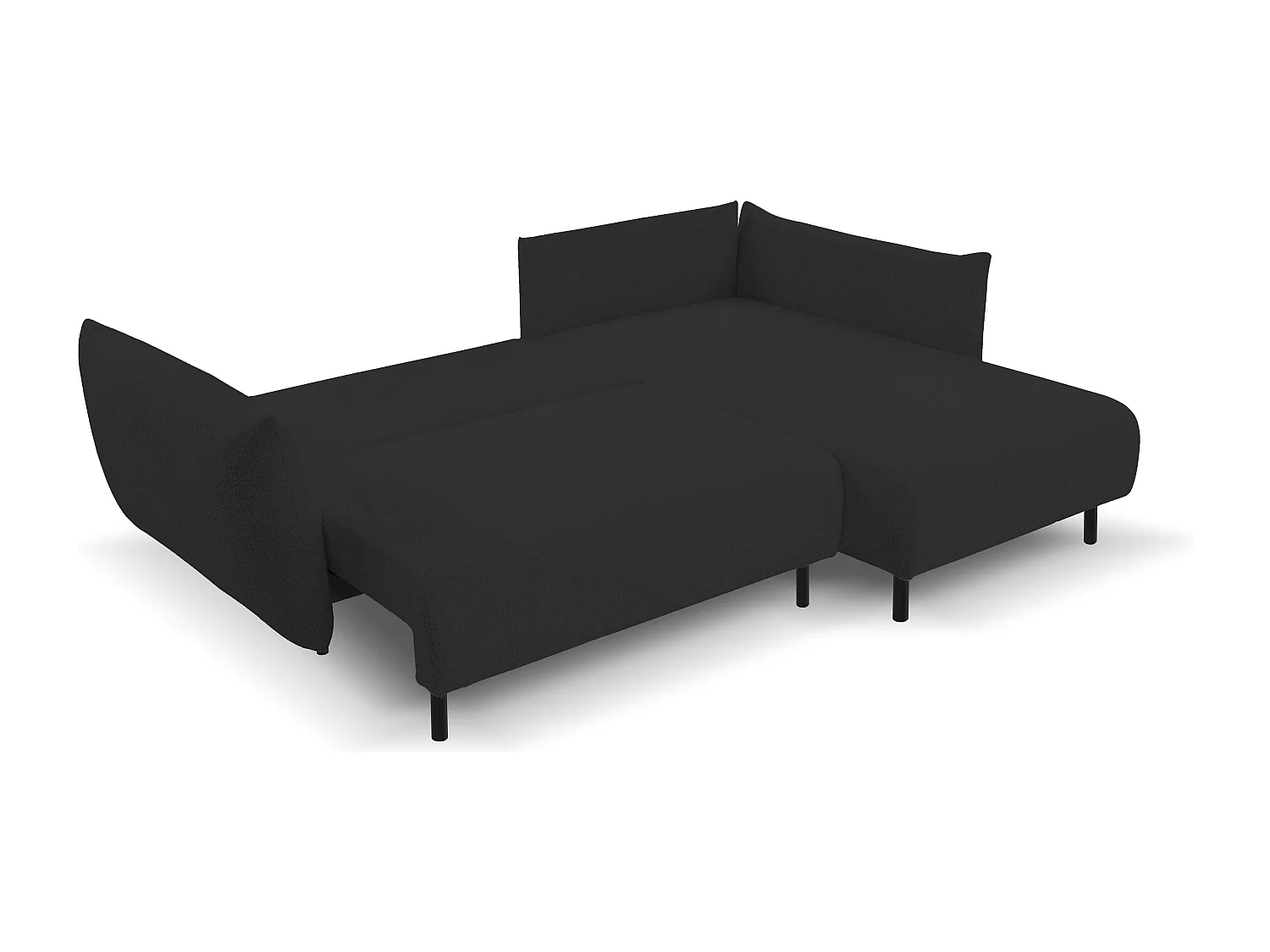 Hoekbank ADEL met slaapfunctie en opbergruimte – L-vorm, metalen poten, verstelbaar, 145x212 cm, 257x90x171 cm, ZWART RECHTS