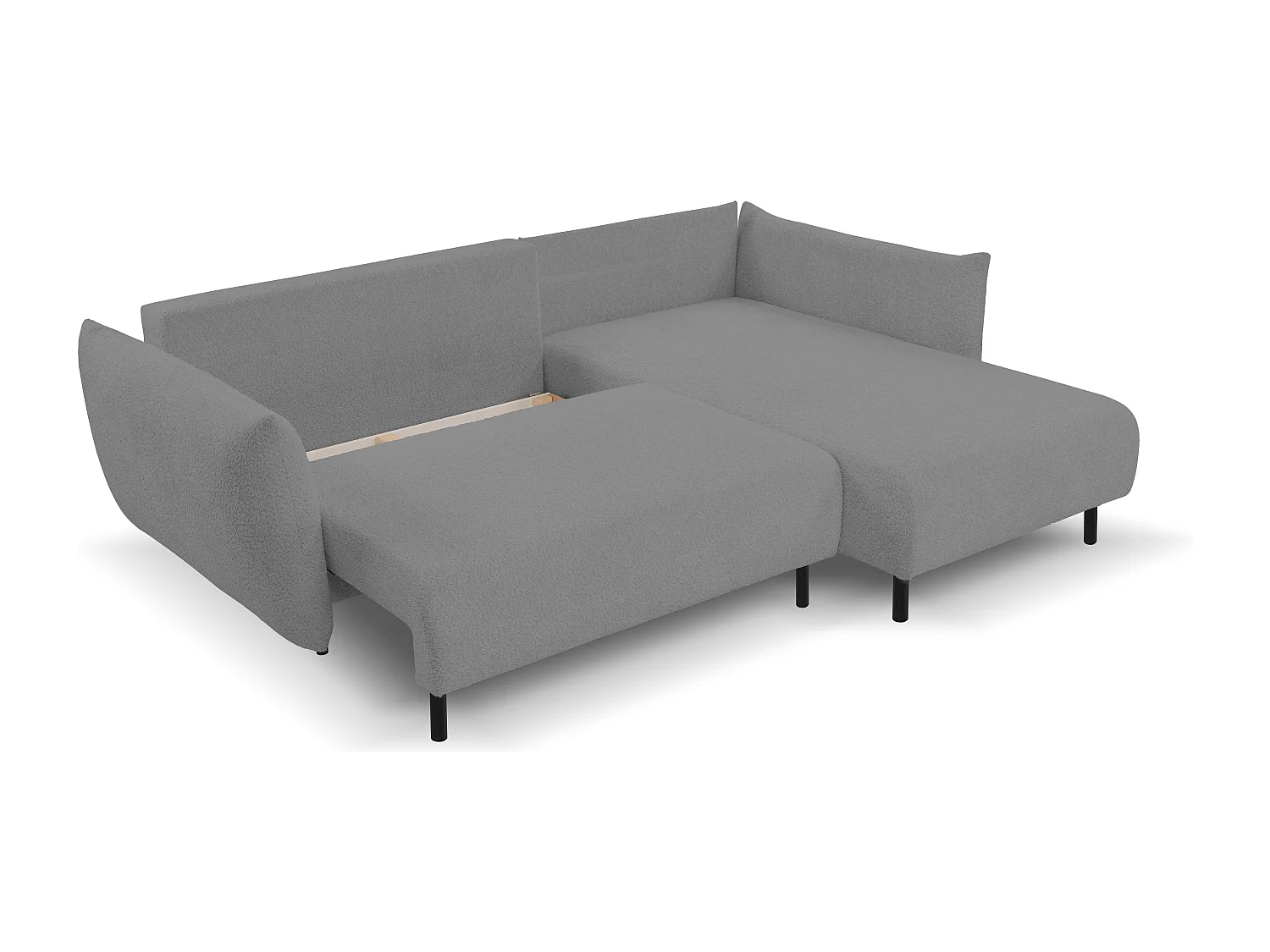 Hoekbank ADEL met slaapfunctie en opbergruimte – L-vorm, metalen poten, verstelbaar, 145x212 cm, 257x90x171 cm, LICHTGRIJS RECHTS