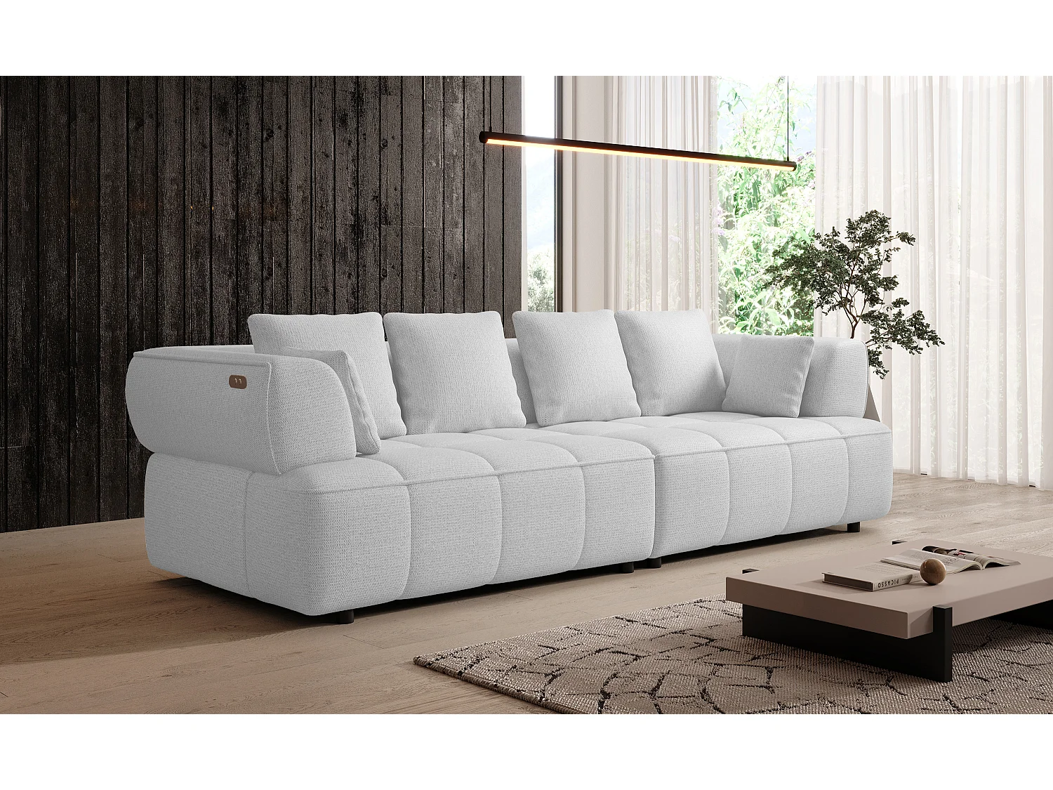 AULA BigSofa met verstelbare zitdiepte, zonder slaapfunctie, verstelbare rugleuning, modern design, wit, 284x111x84/75 cm