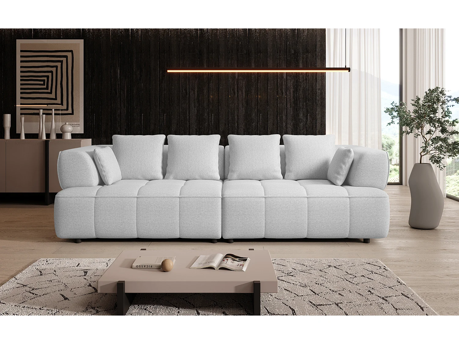 AULA BigSofa met verstelbare zitdiepte, zonder slaapfunctie, verstelbare rugleuning, modern design, wit, 284x111x84/75 cm