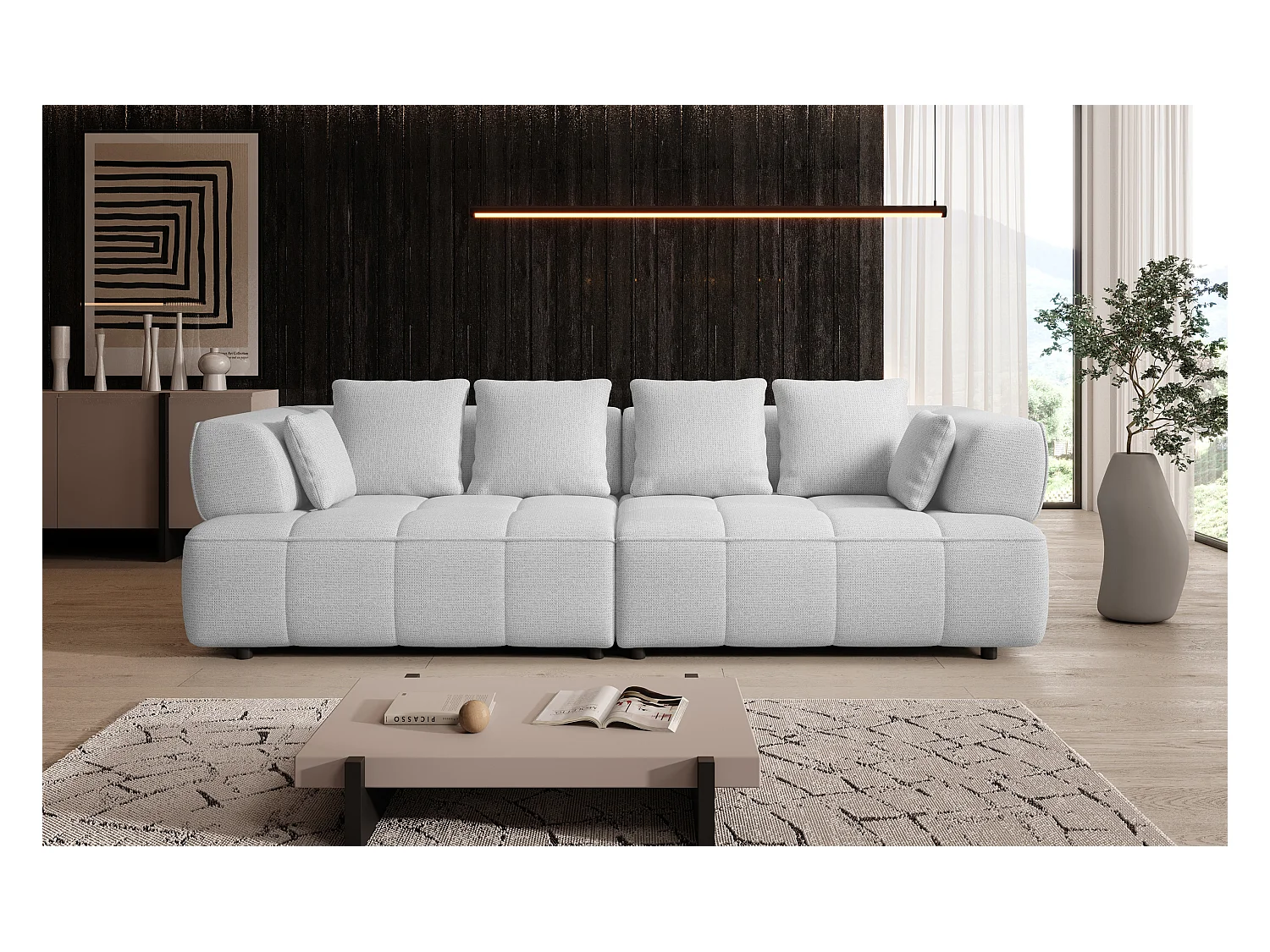 Canapé AULA BigSofa avec profondeur d'assise réglable, sans fonction couchage, dossier réglable, design moderne, blanc, 284x111x84/75 cm