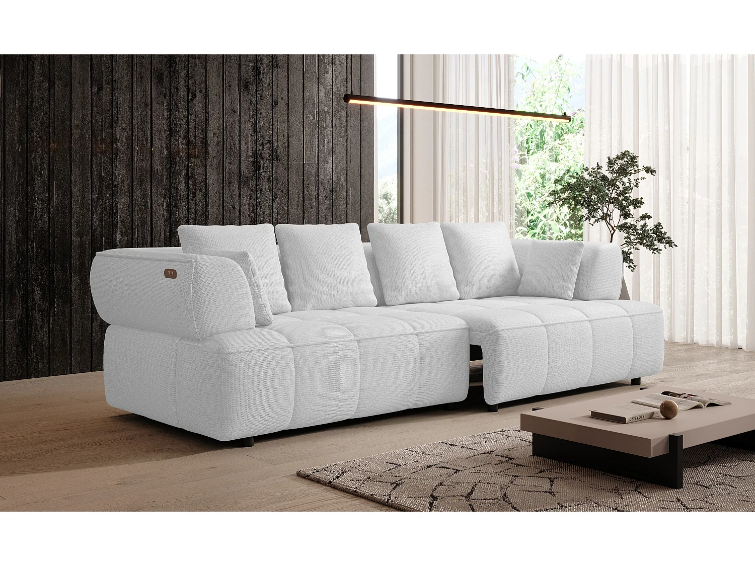 AULA BigSofa met verstelbare zitdiepte, zonder slaapfunctie, verstelbare rugleuning, modern design, wit, 284x111x84/75 cm
