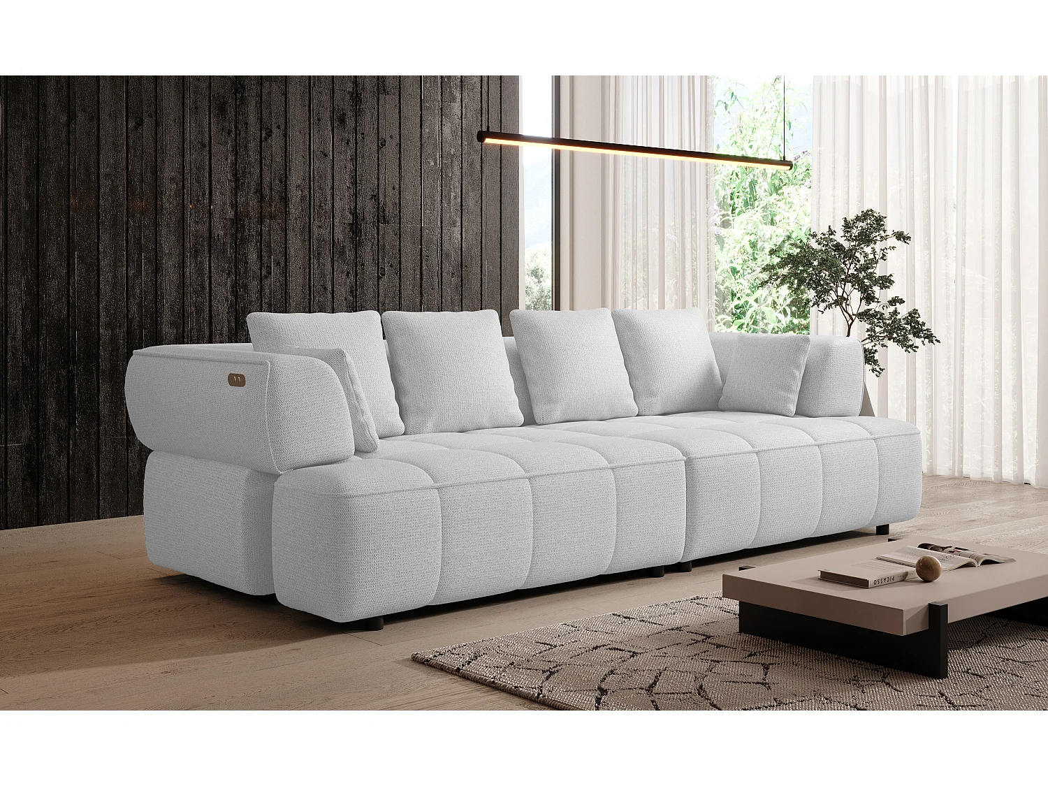 AULA BigSofa met verstelbare zitdiepte, zonder slaapfunctie, verstelbare rugleuning, modern design, wit, 284x111x84/75 cm