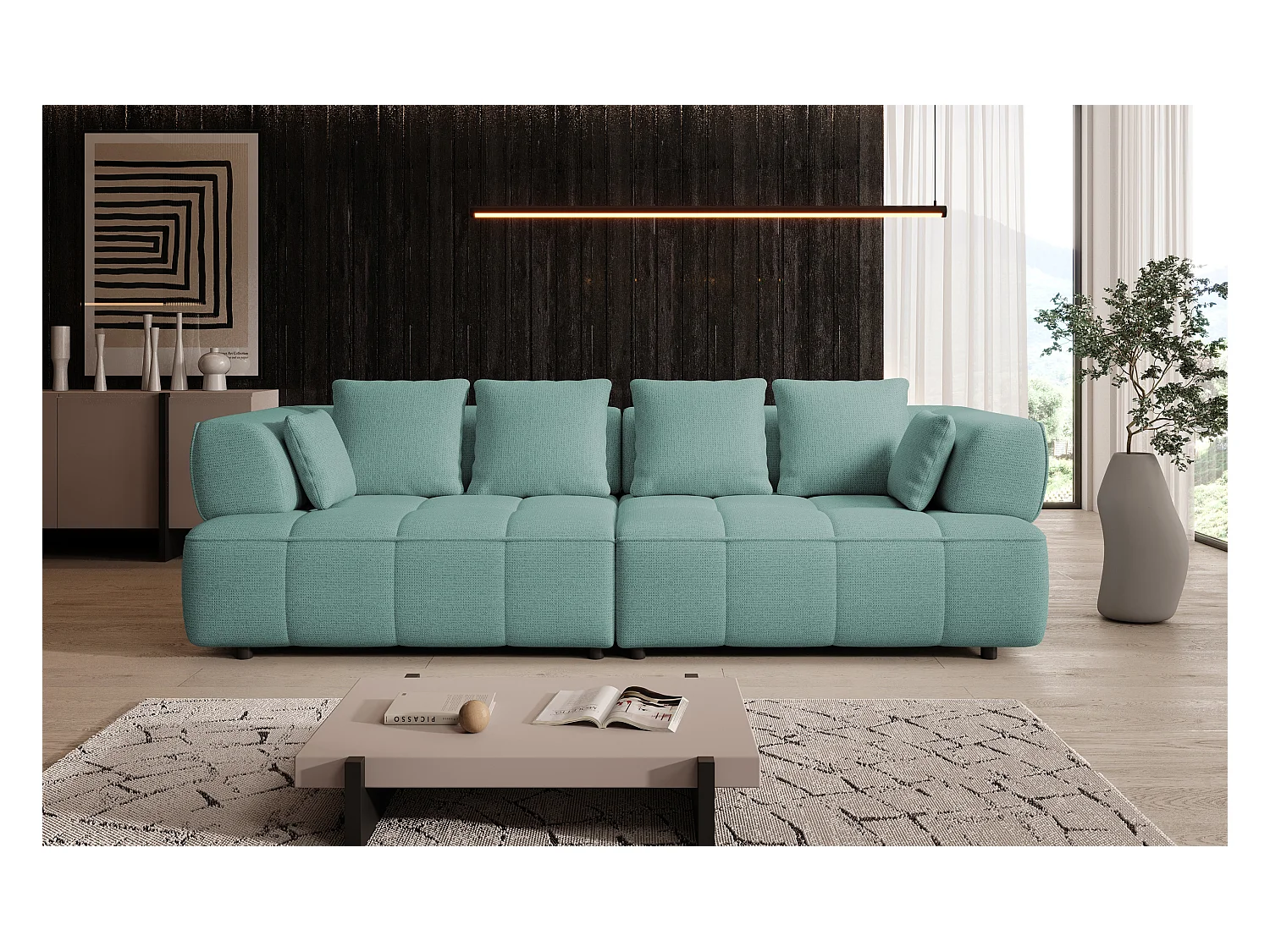 Canapé AULA BigSofa avec profondeur d'assise réglable, sans fonction couchage, dossier réglable, design moderne, turquoise, 284x111x84/75 cm