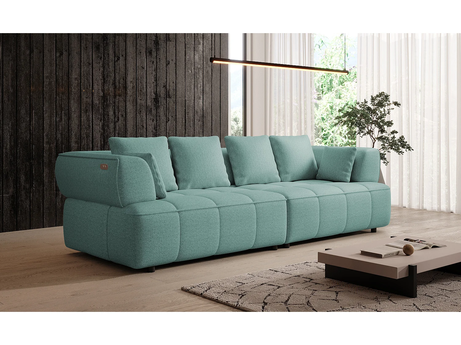 AULA BigSofa met verstelbare zitdiepte, zonder slaapfunctie, verstelbare rugleuning, modern design, turquoise, 284x111x84/75 cm
