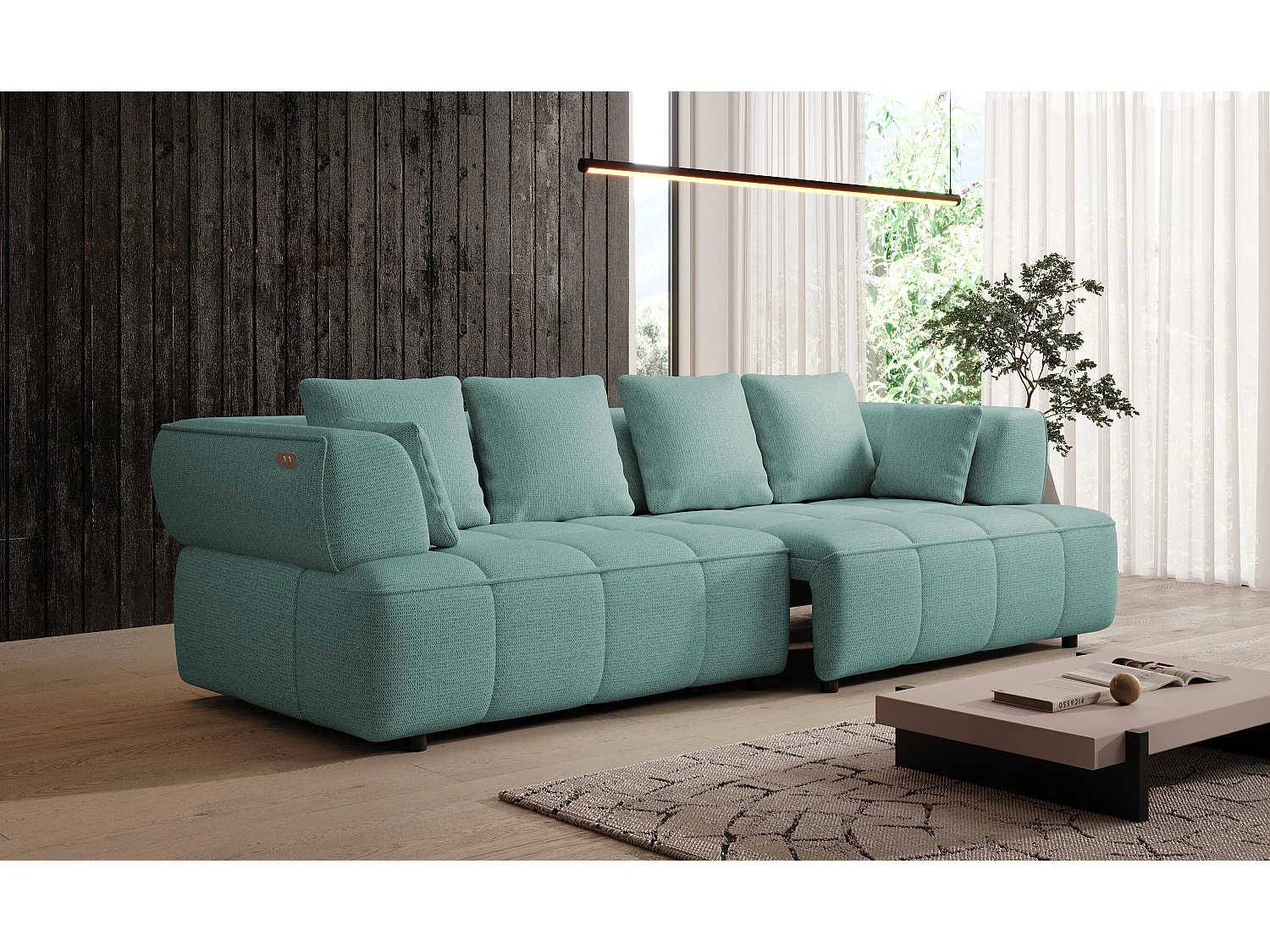 AULA BigSofa met verstelbare zitdiepte, zonder slaapfunctie, verstelbare rugleuning, modern design, turquoise, 284x111x84/75 cm