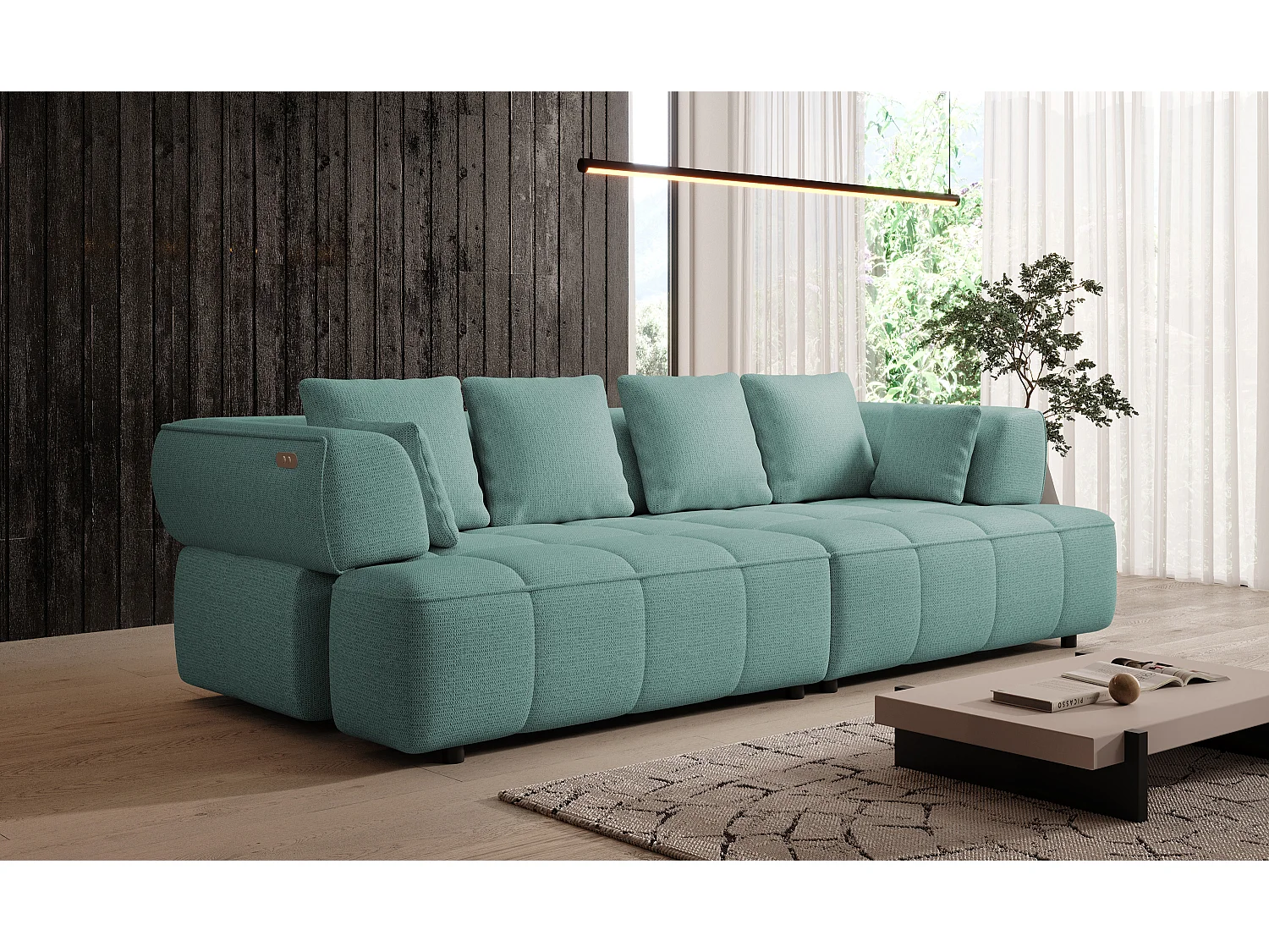 AULA BigSofa met verstelbare zitdiepte, zonder slaapfunctie, verstelbare rugleuning, modern design, turquoise, 284x111x84/75 cm