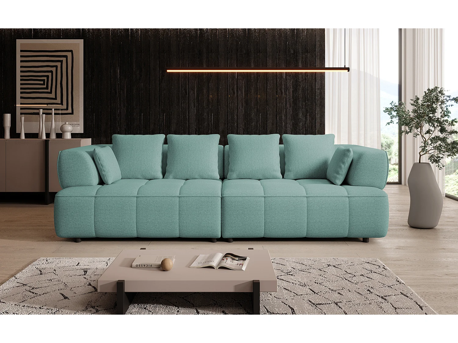 AULA BigSofa met verstelbare zitdiepte, zonder slaapfunctie, verstelbare rugleuning, modern design, turquoise, 284x111x84/75 cm