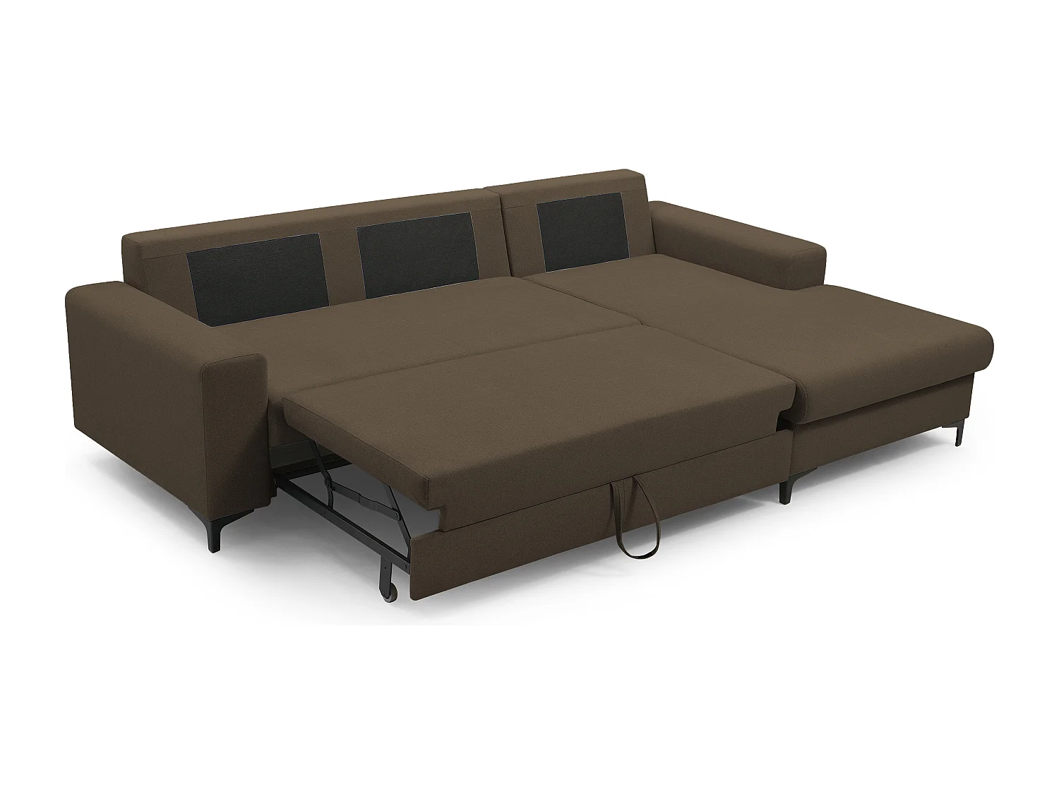 Narożnik AVRA, funkcja spania, pojemnik, prawa strona, 251x165x85 cm, kolor: BRĄZOWY