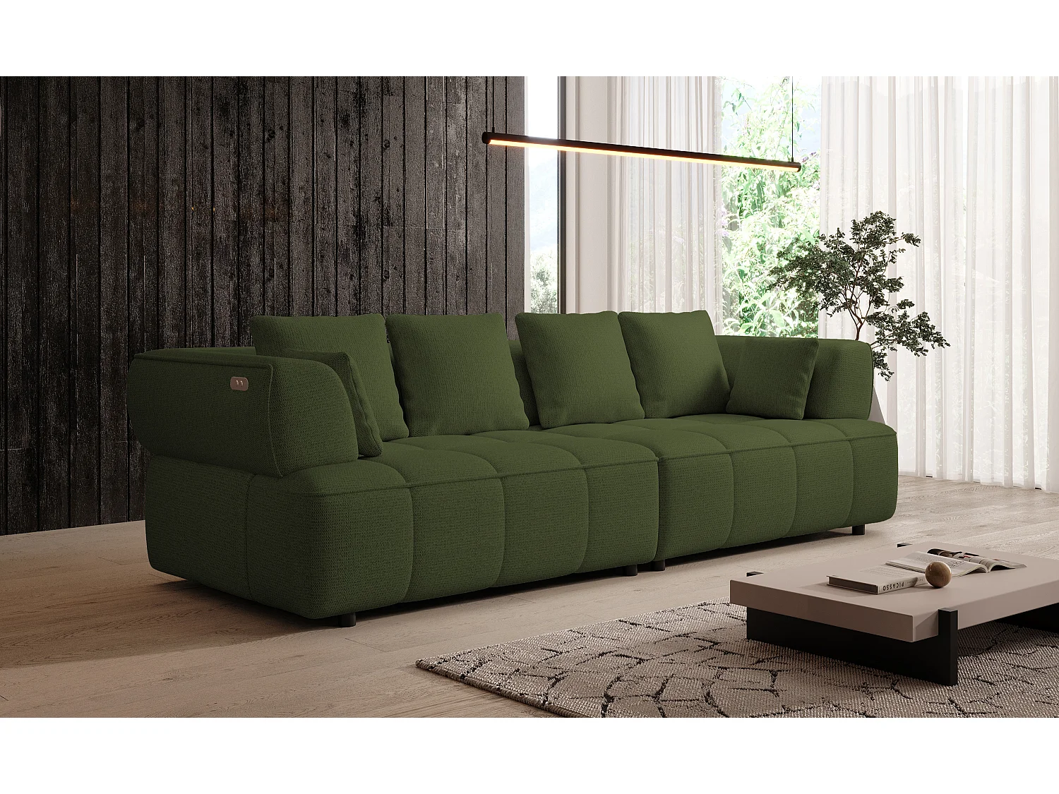 AULA BigSofa met verstelbare zitdiepte, zonder slaapfunctie, verstelbare rugleuning, modern design, groen, 284x111x84/75 cm